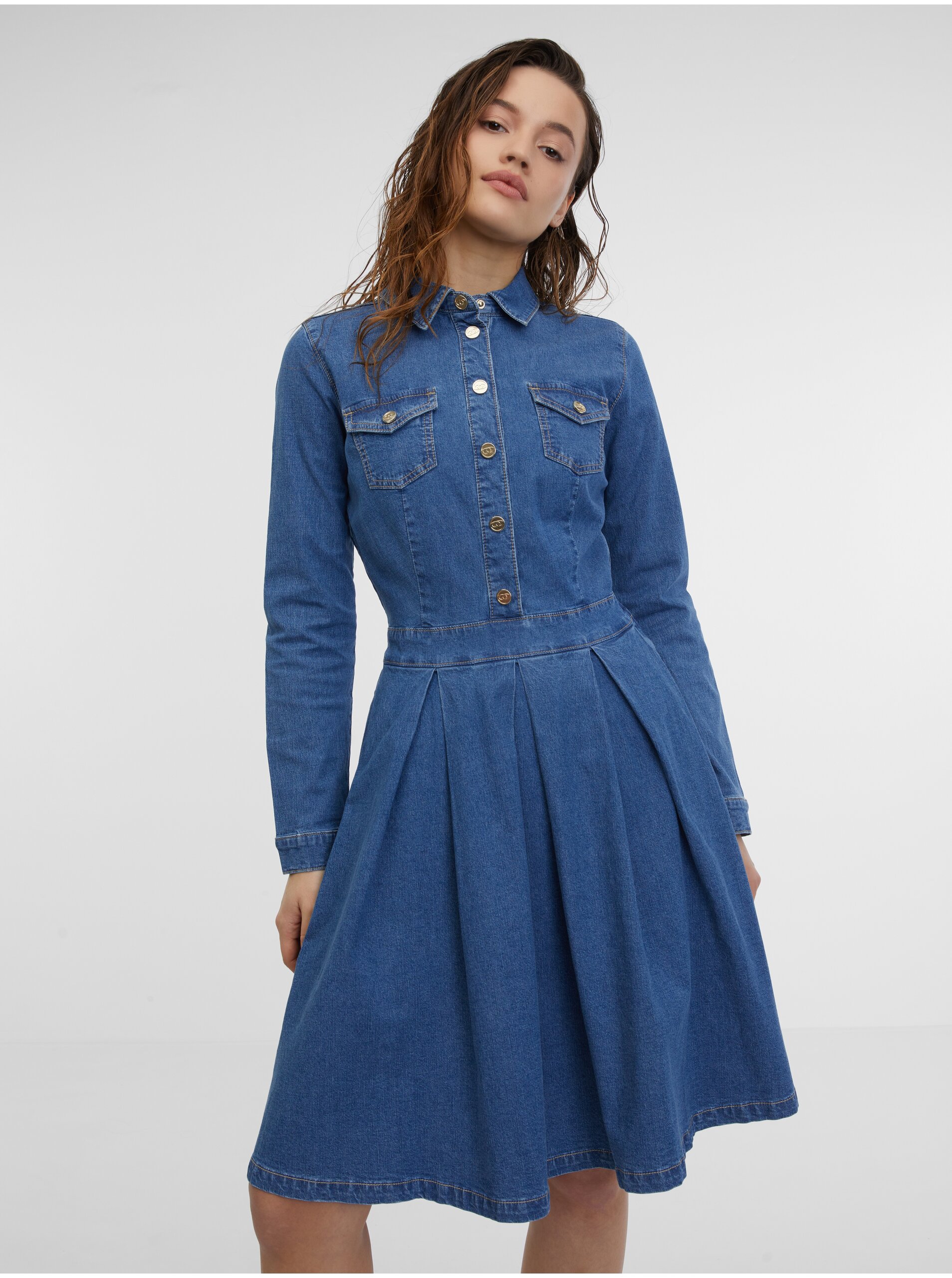 Lacno Modré dámske džínsové šaty ORSAY