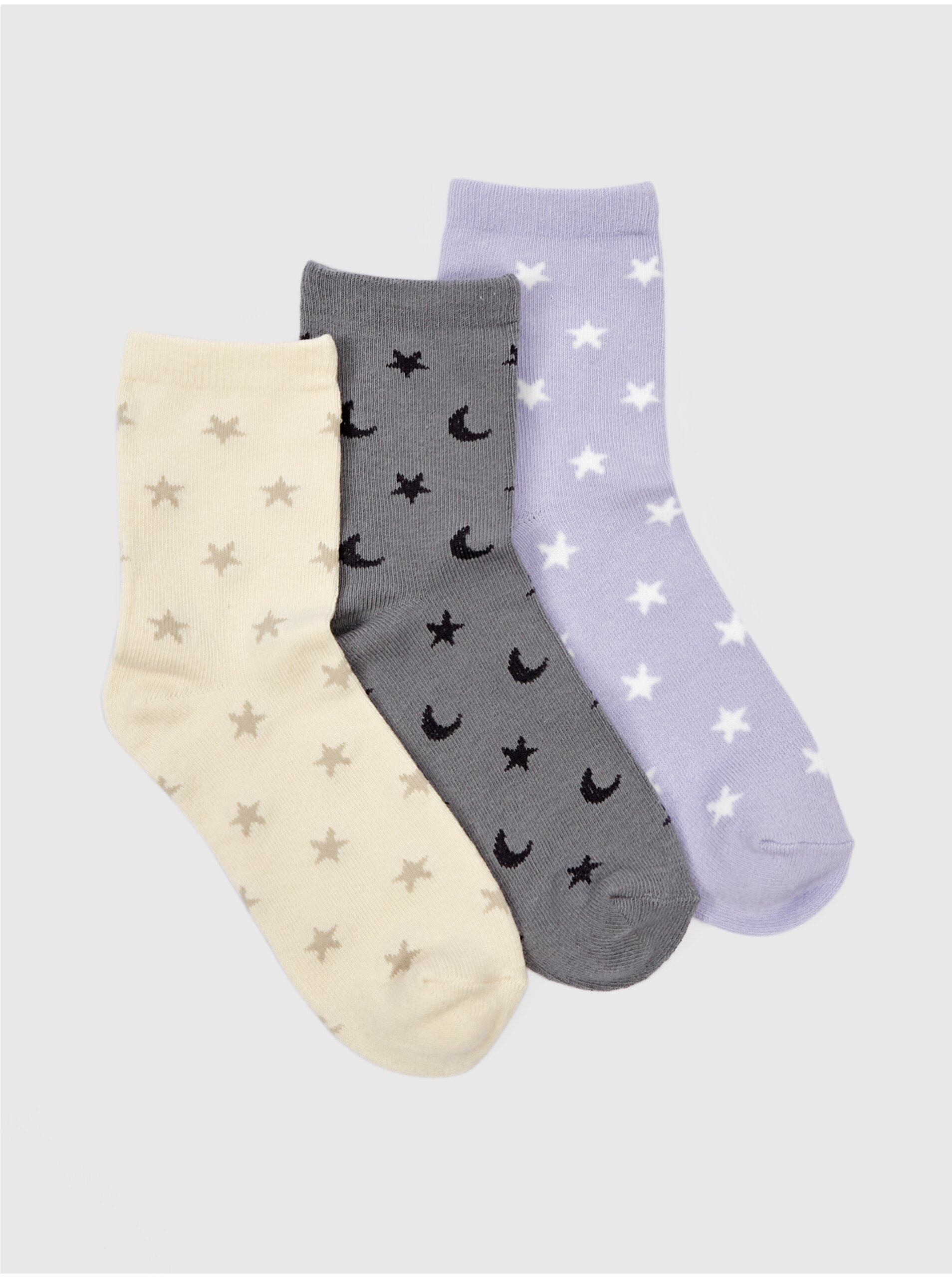 Levně Sada tří párů holčičích ponožek v šedé a krémové barvě GAP