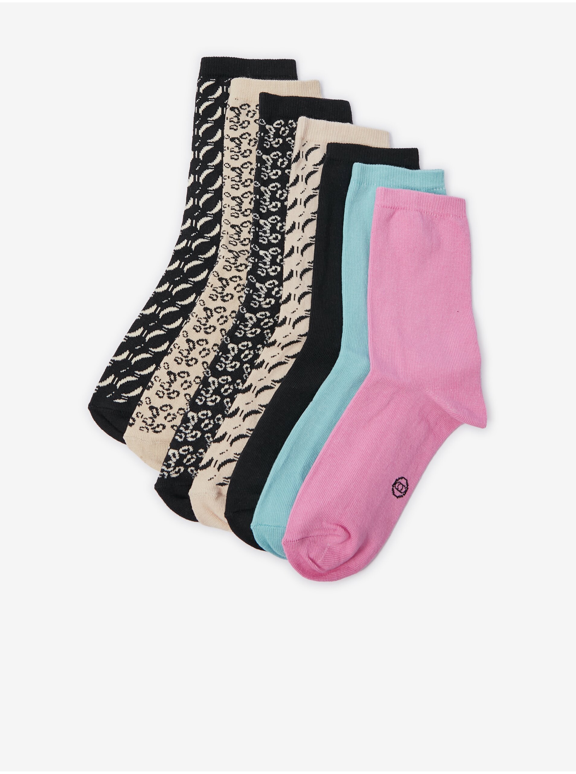 E-shop Sada sedmi párů dámských ponožek v béžové a černé barvě ORSAY