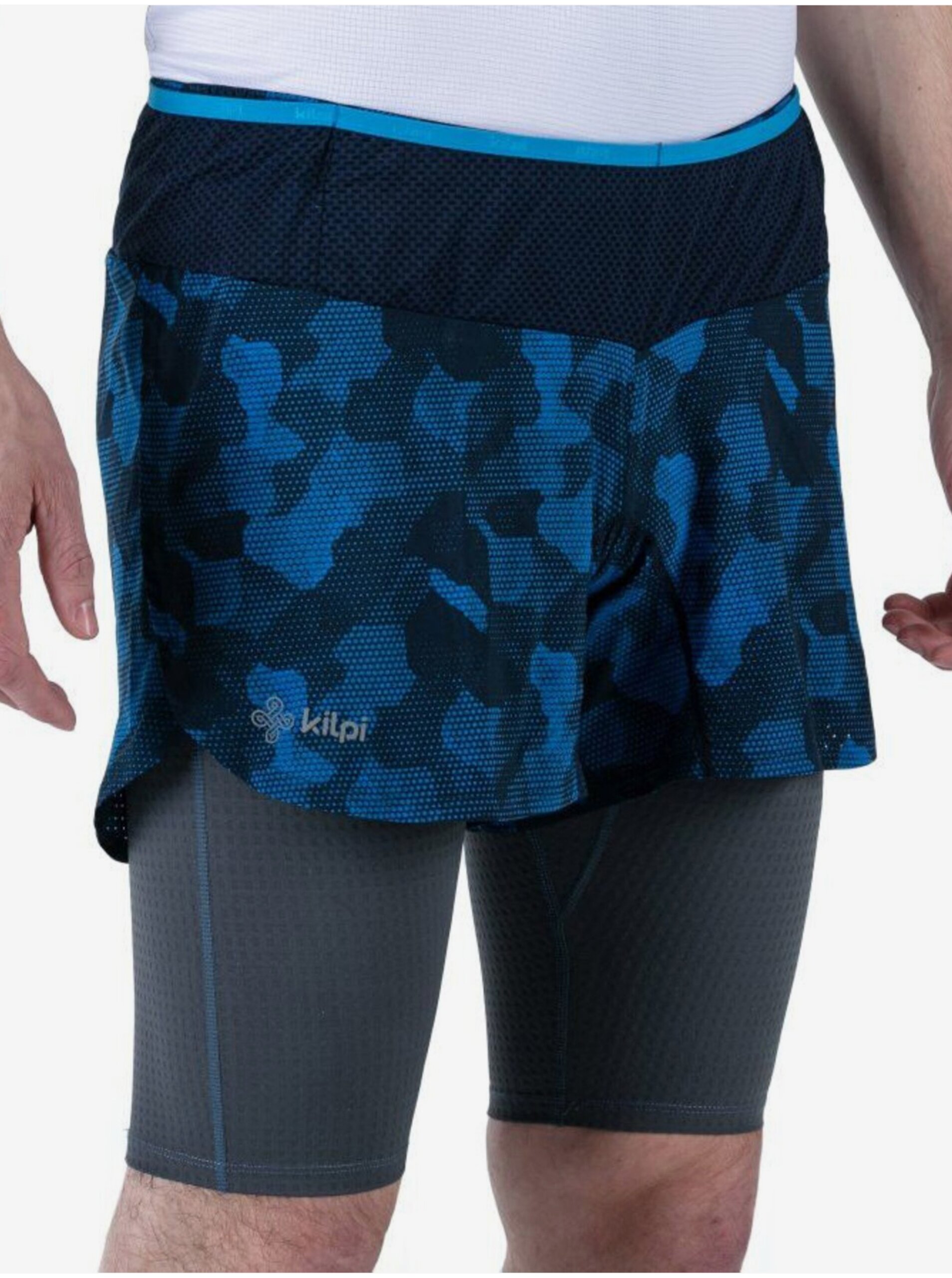 E-shop Tmavě modré pánské vzorované běžecké šortky 2v1 Kilpi BERGEN