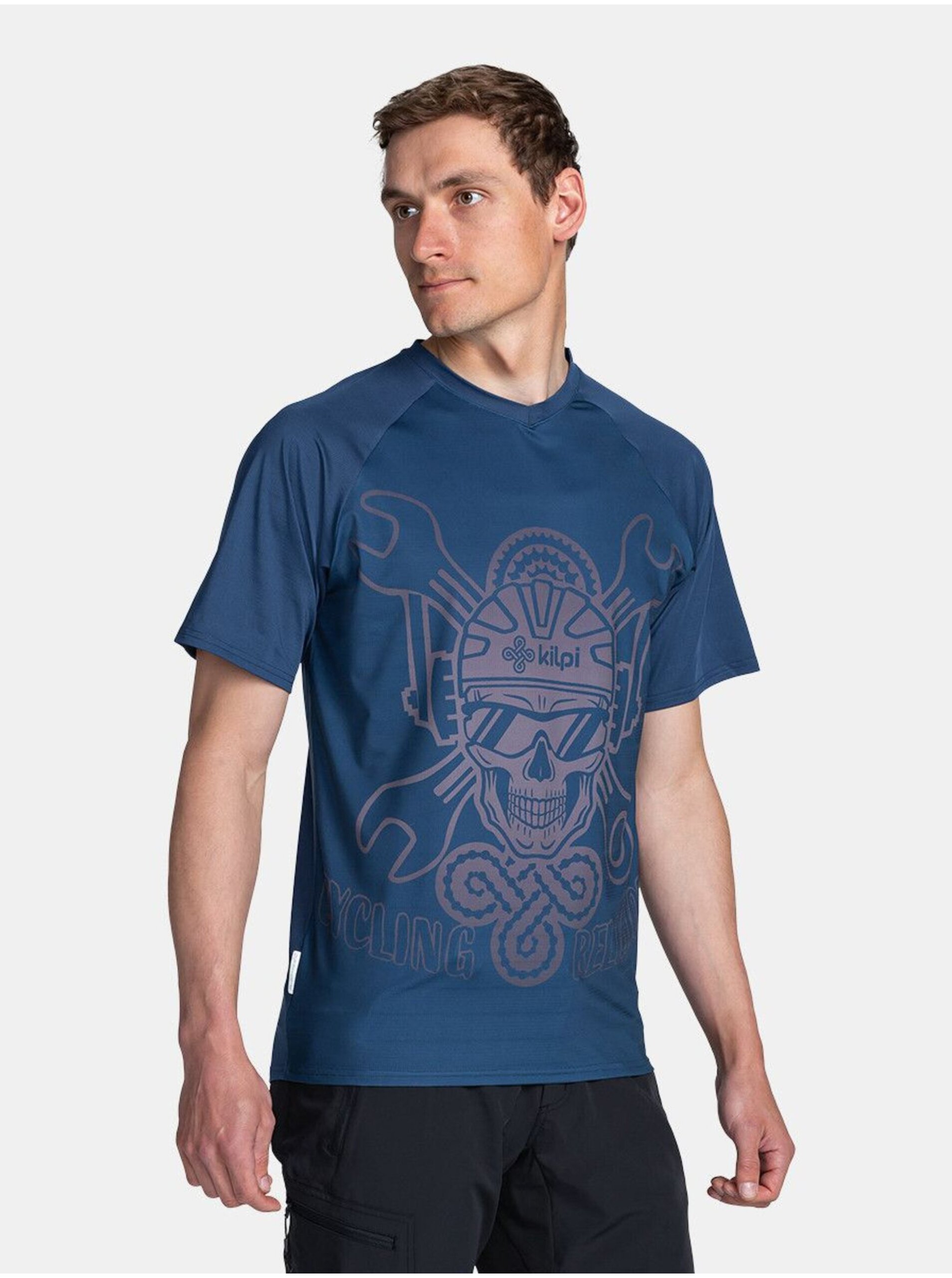 Levně Tmavě modré pánské sportovní tričko s potiskem Kilpi REMIDO