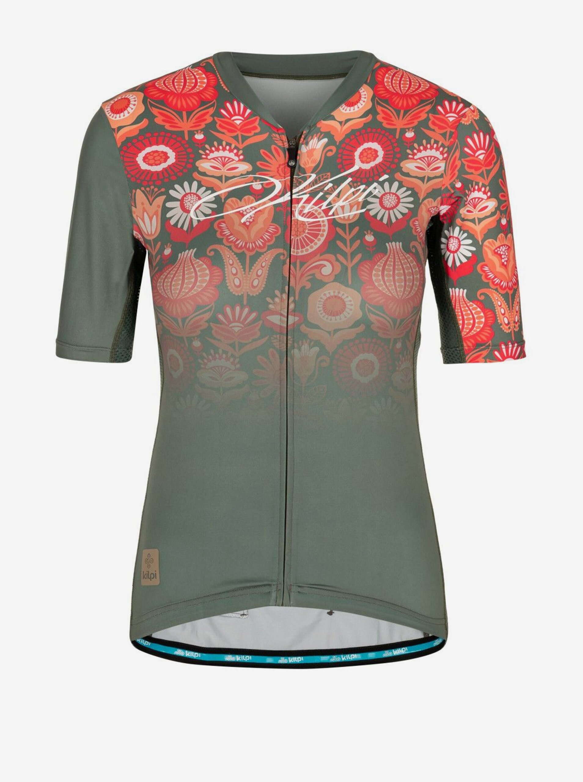 Levně Khaki dámský květovaný cyklistický dres Kilpi ORETI