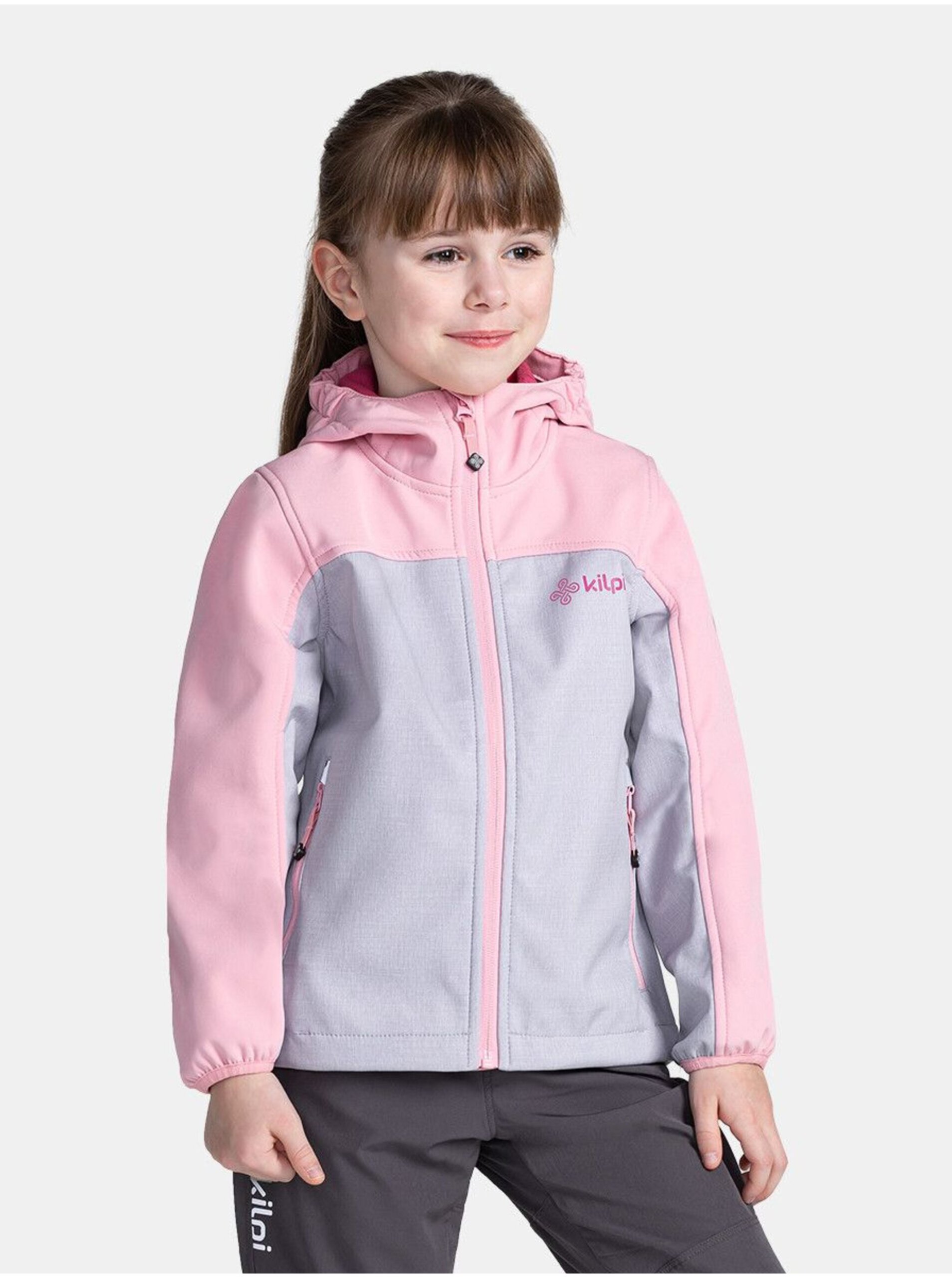 Levně Šedo-růžová holčičí softshellová bunda Kilpi RAVIA-J