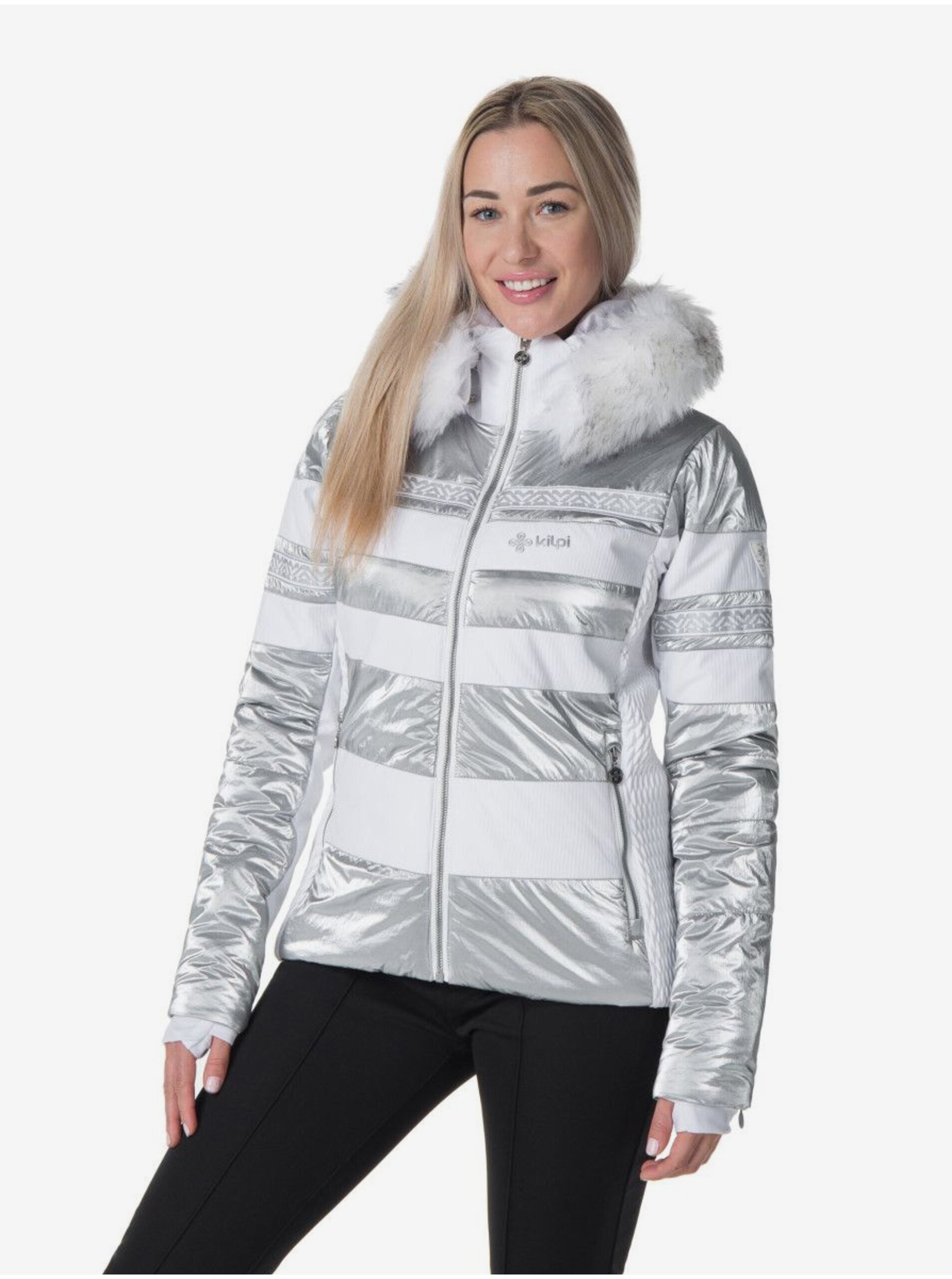 Levně Dámská lyžařská bunda v bílé, šedé a stříbrné barvě Kilpi Dalila