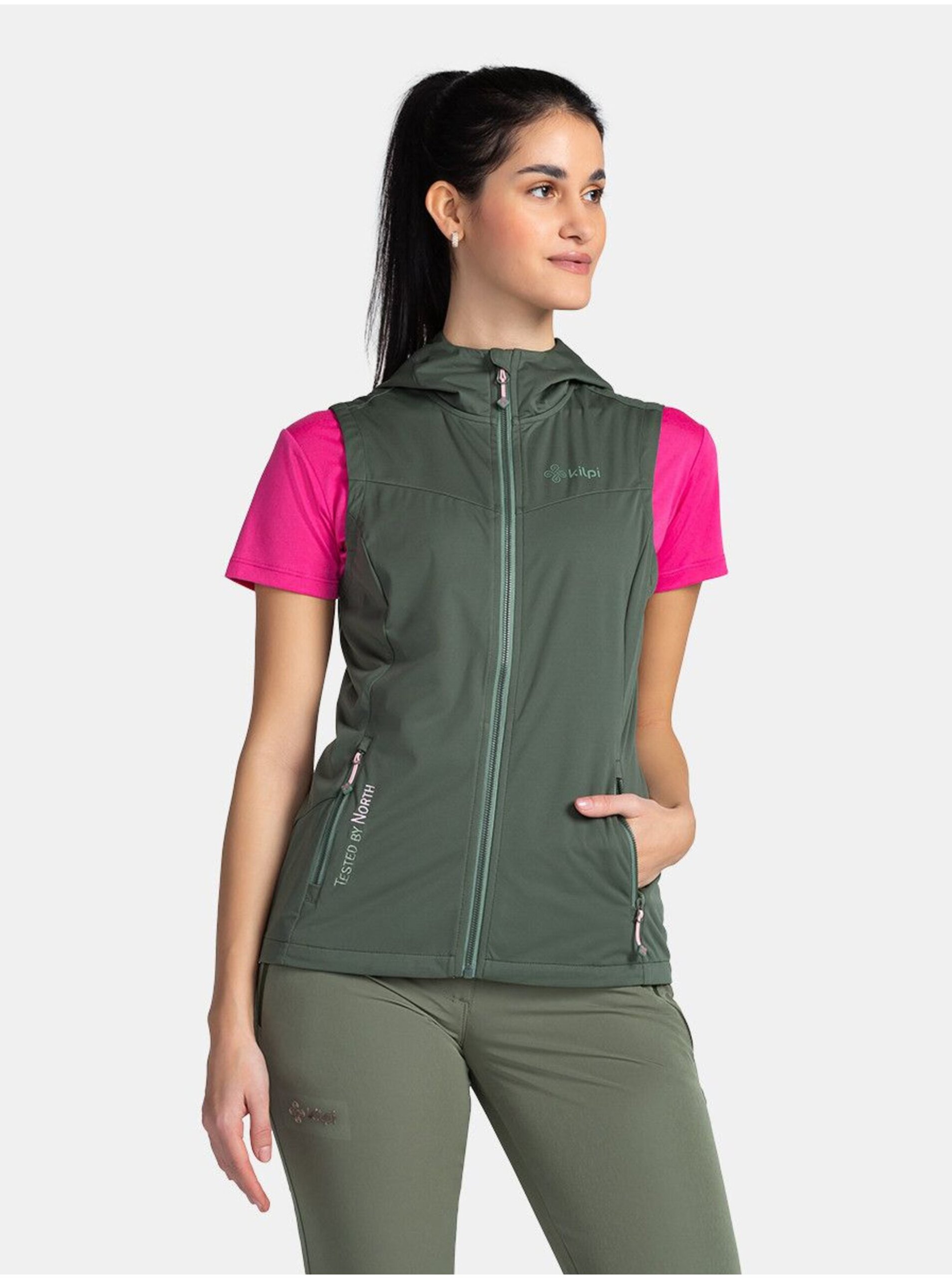 E-shop Tmavě zelená dámská softshellová vesta Kilpi Monilea