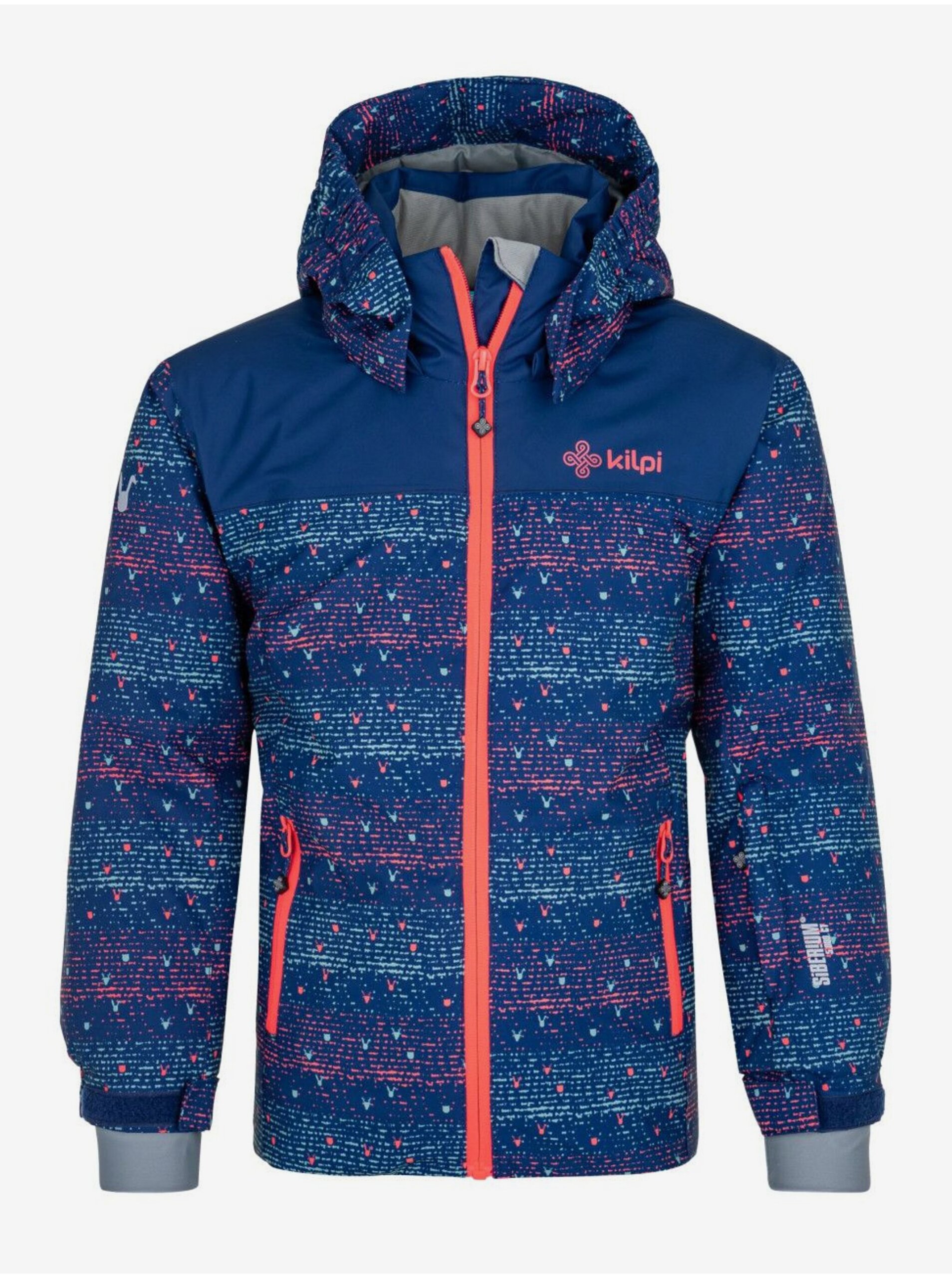 Levně Tmavě modrá holčičí vzorovaná lyžařská bunda Kilpi Jenova