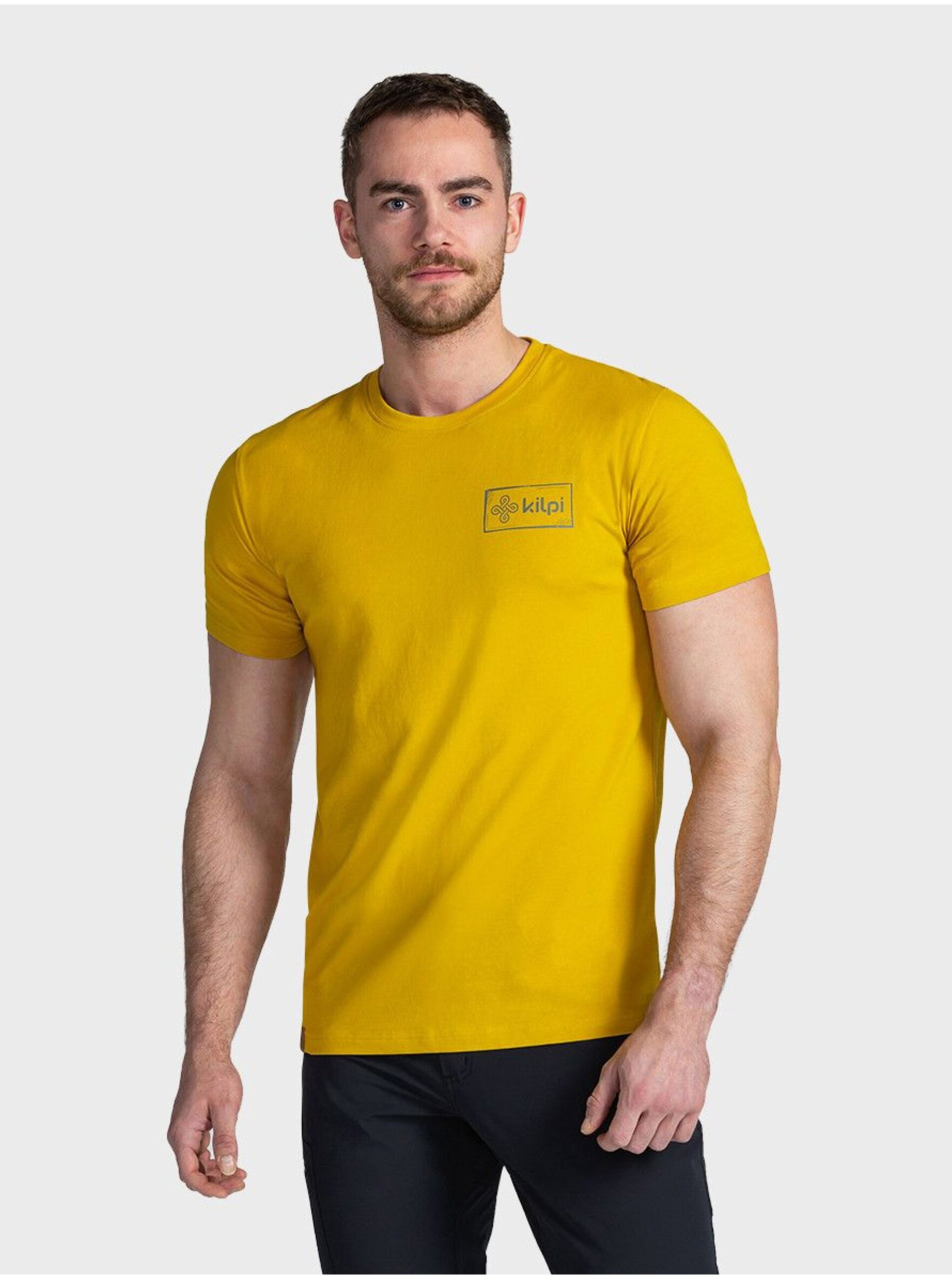 Levně Žluté pánské tričko s potiskem na zádech Kilpi BANDE