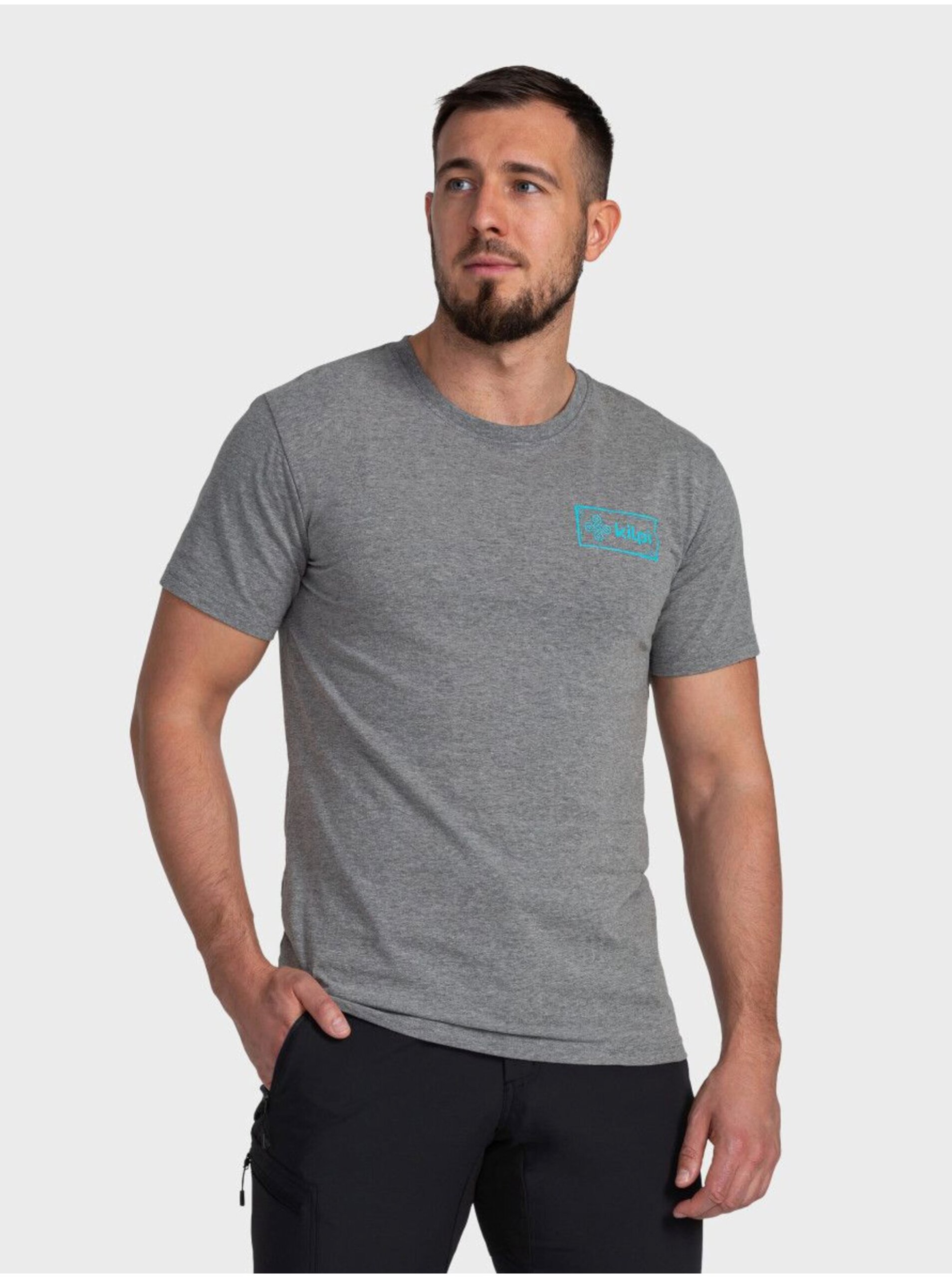 E-shop Šedé pánské tričko s potiskem na zádech Kilpi BANDE