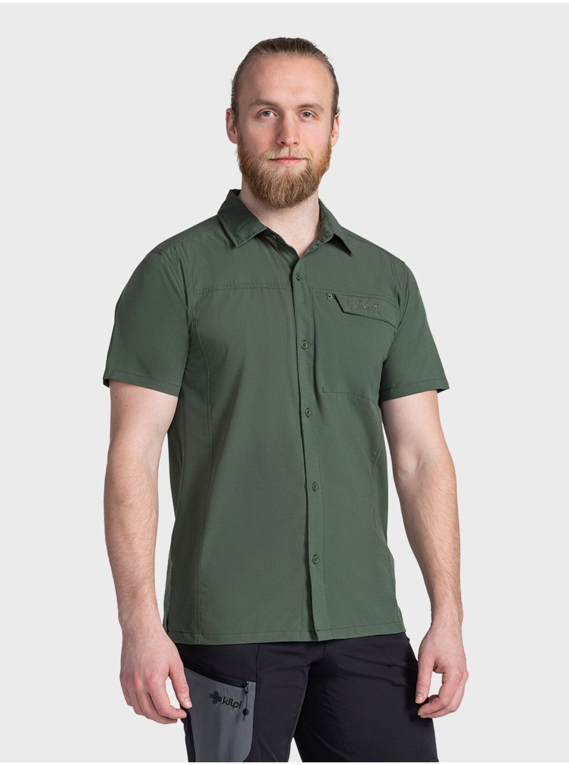 Levně Tmavě zelená pánská sportovní košile s krátkým rukávem Kilpi BOMBAY