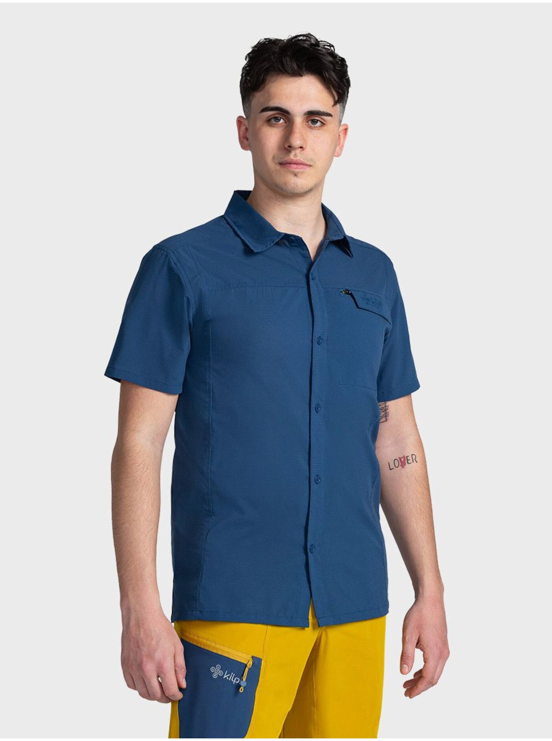 Levně Tmavě modrá pánská sportovní košile s krátkým rukávem Kilpi BOMBAY