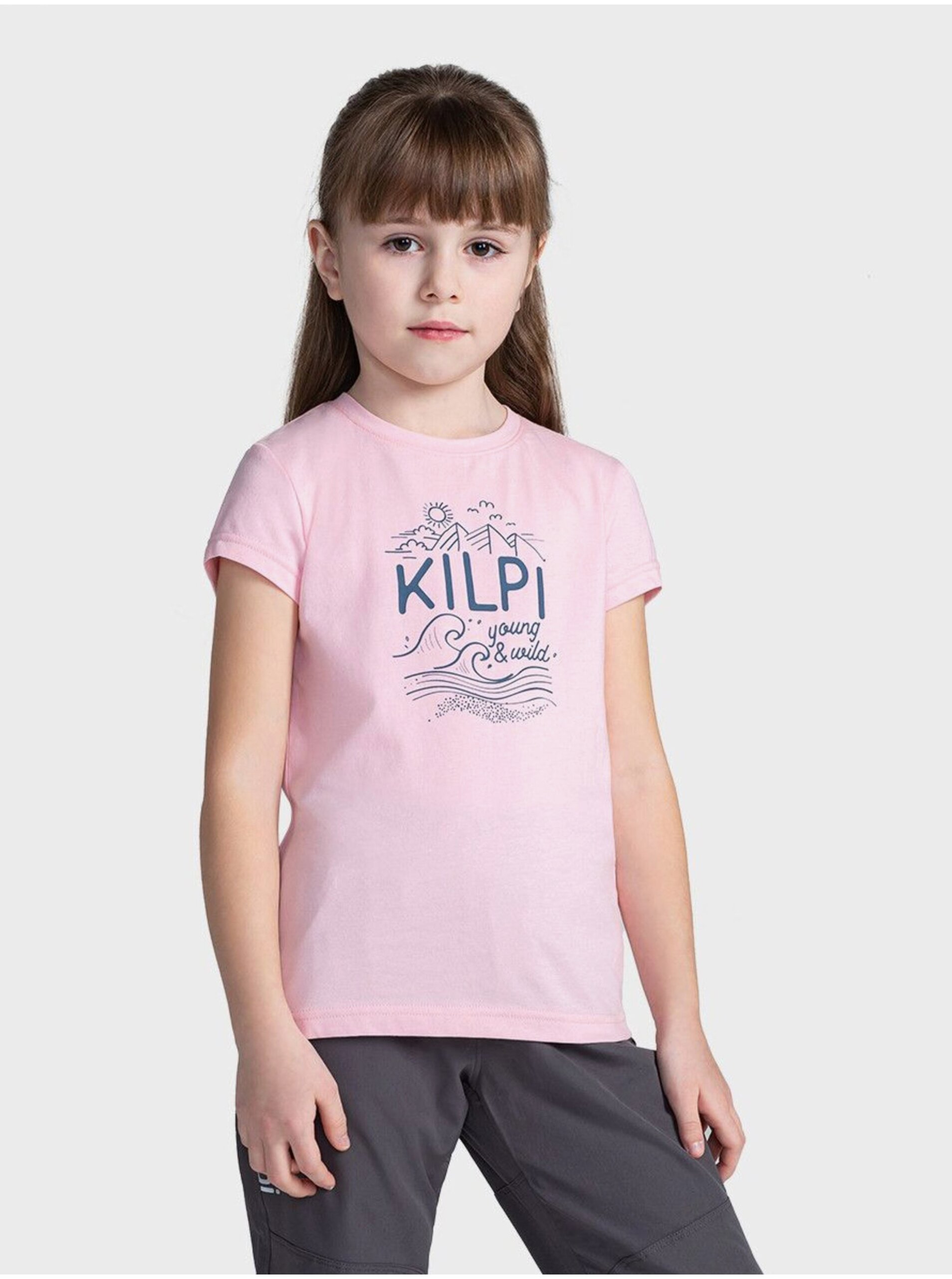 Lacno Ružové dievčenské tričko s potlačou Kilpi MALGA