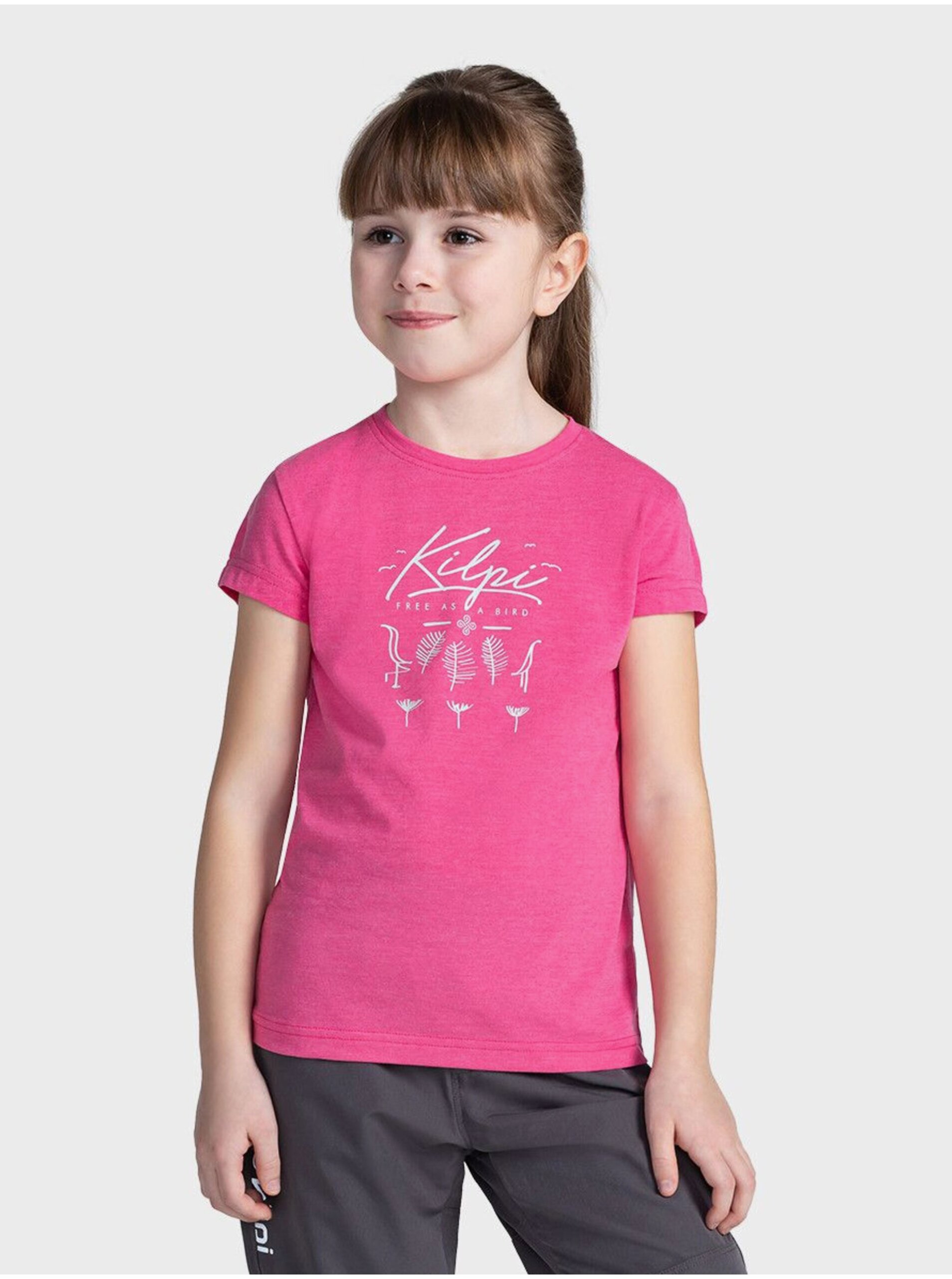 Lacno Tmavo ružové dievčenské tričko s potlačou Kilpi MALGA