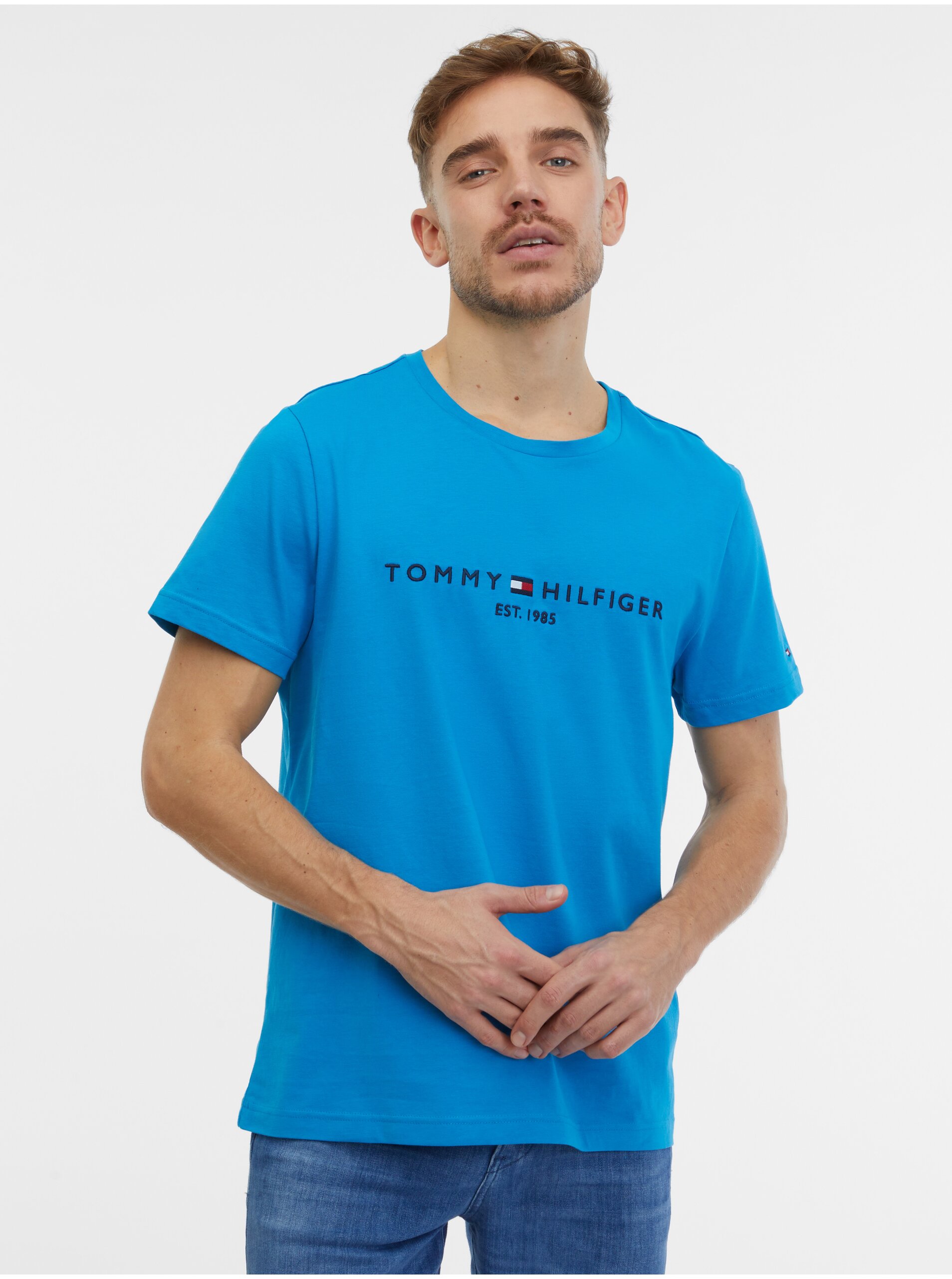 Levně Modré pánské tričko Tommy Hilfiger