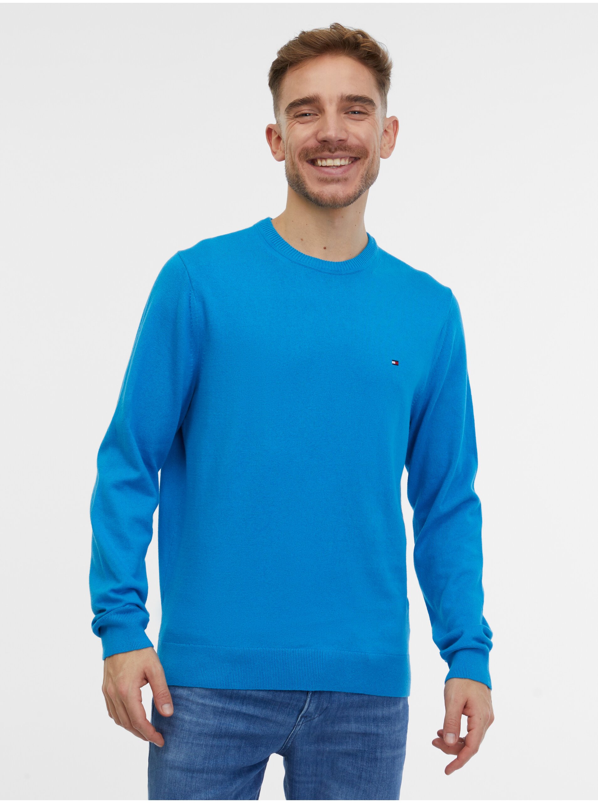 Lacno Modrý pánsky sveter s prímesou kašmíru Tommy Hilfiger