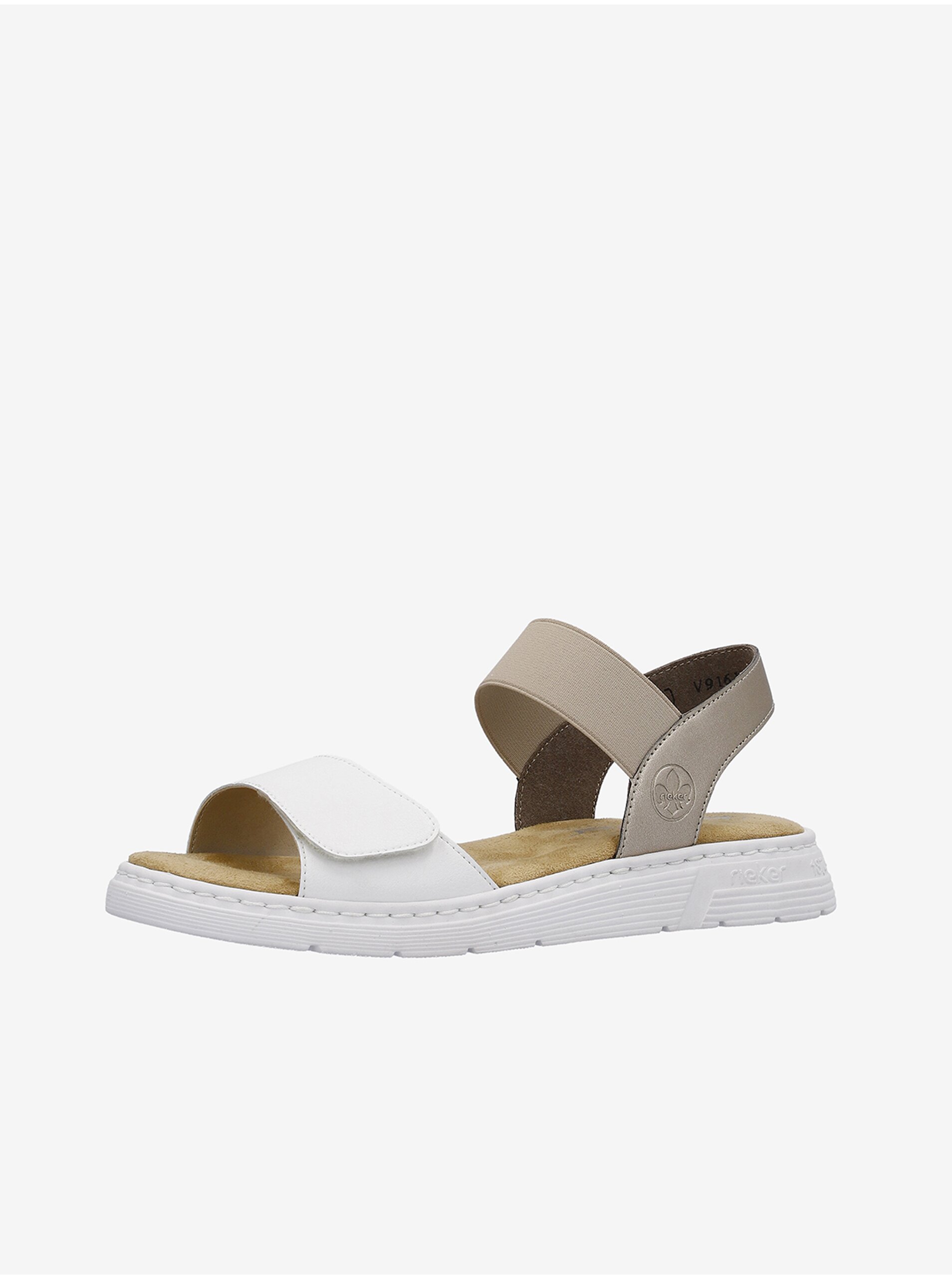 Lacno Béžovo-biele dámske kožené sandálky Rieker