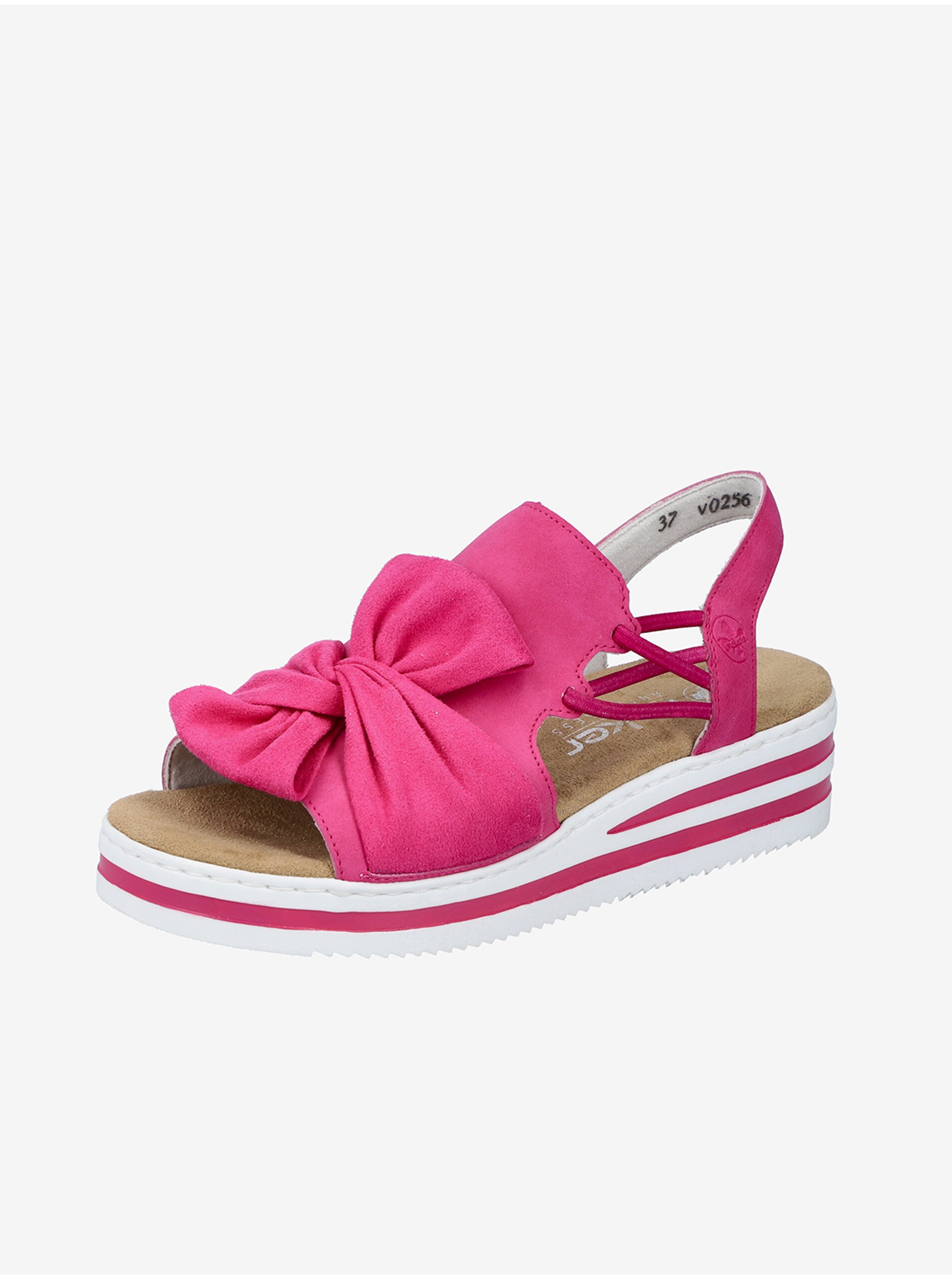 E-shop Tmavě růžové dámské sandálky v semišové úpravě Rieker