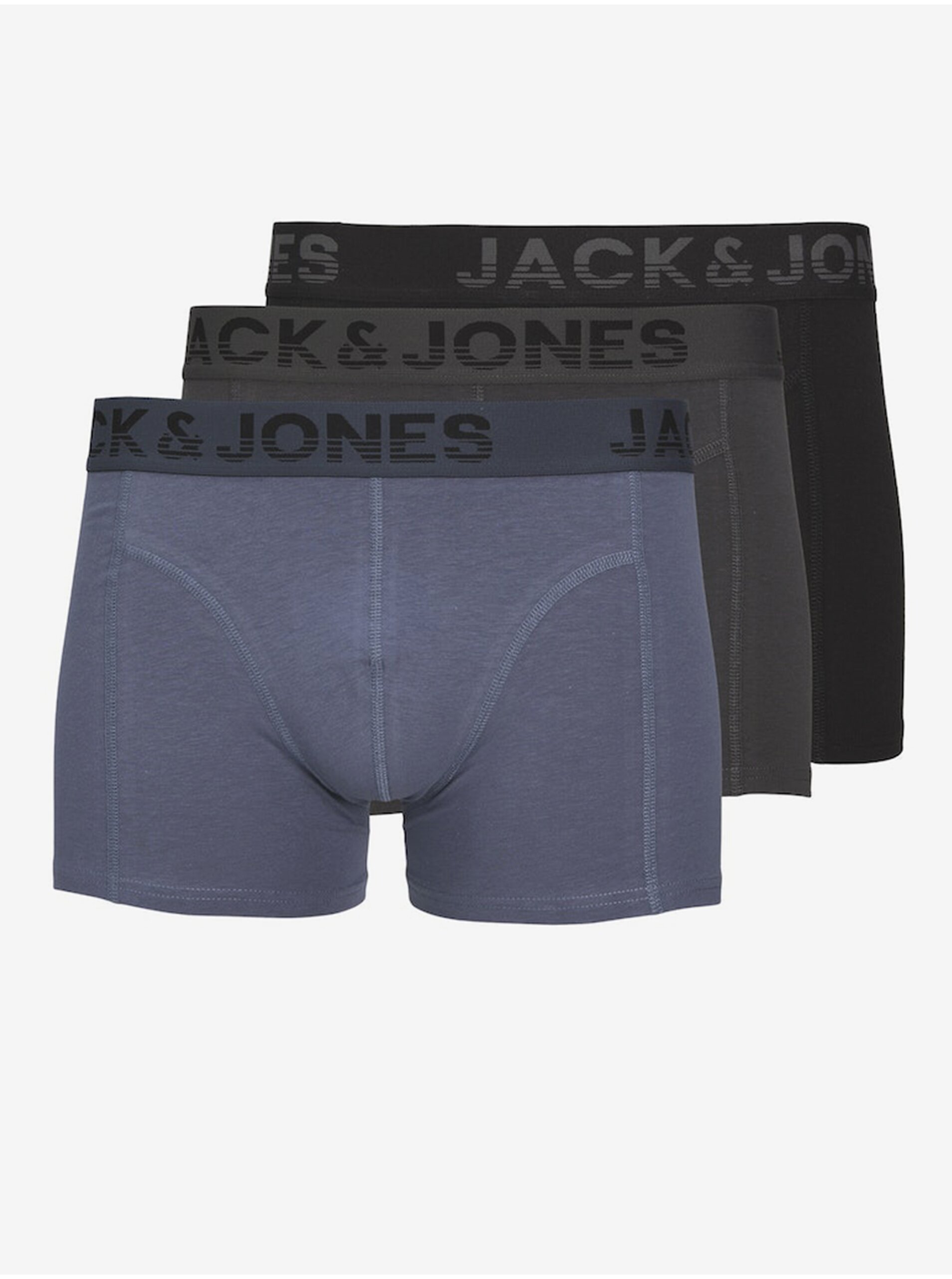 E-shop Súprava troch pánskych boxeriek v čiernej, šedej a modrej farbe Jack & Jones