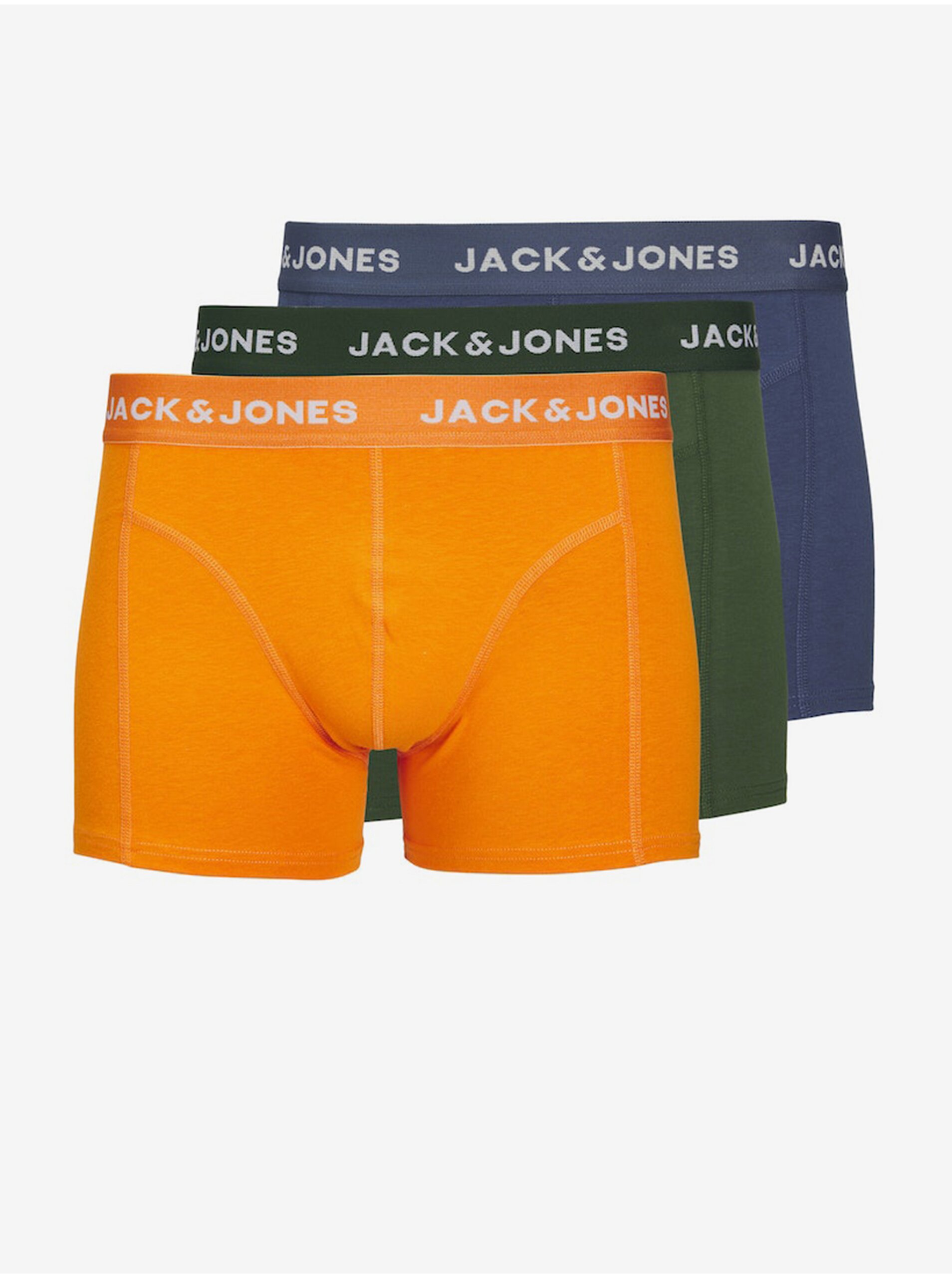 Lacno Súprava troch pánskych boxeriek v modrej, zelenej a oranžovej farbe Jack & Jones