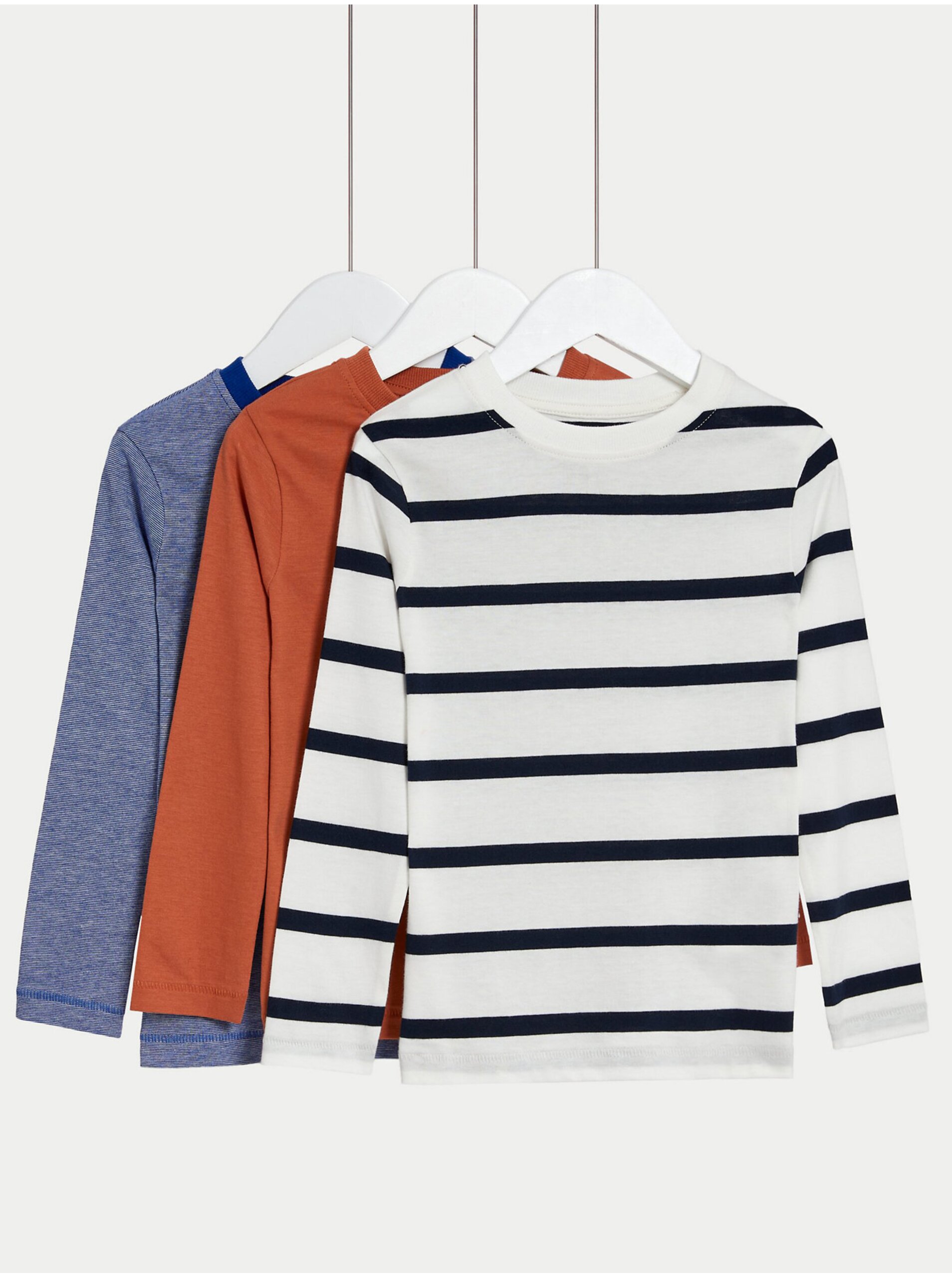 Levně Sada tří klučičích triček v modré, červené a bílé barvě Marks & Spencer