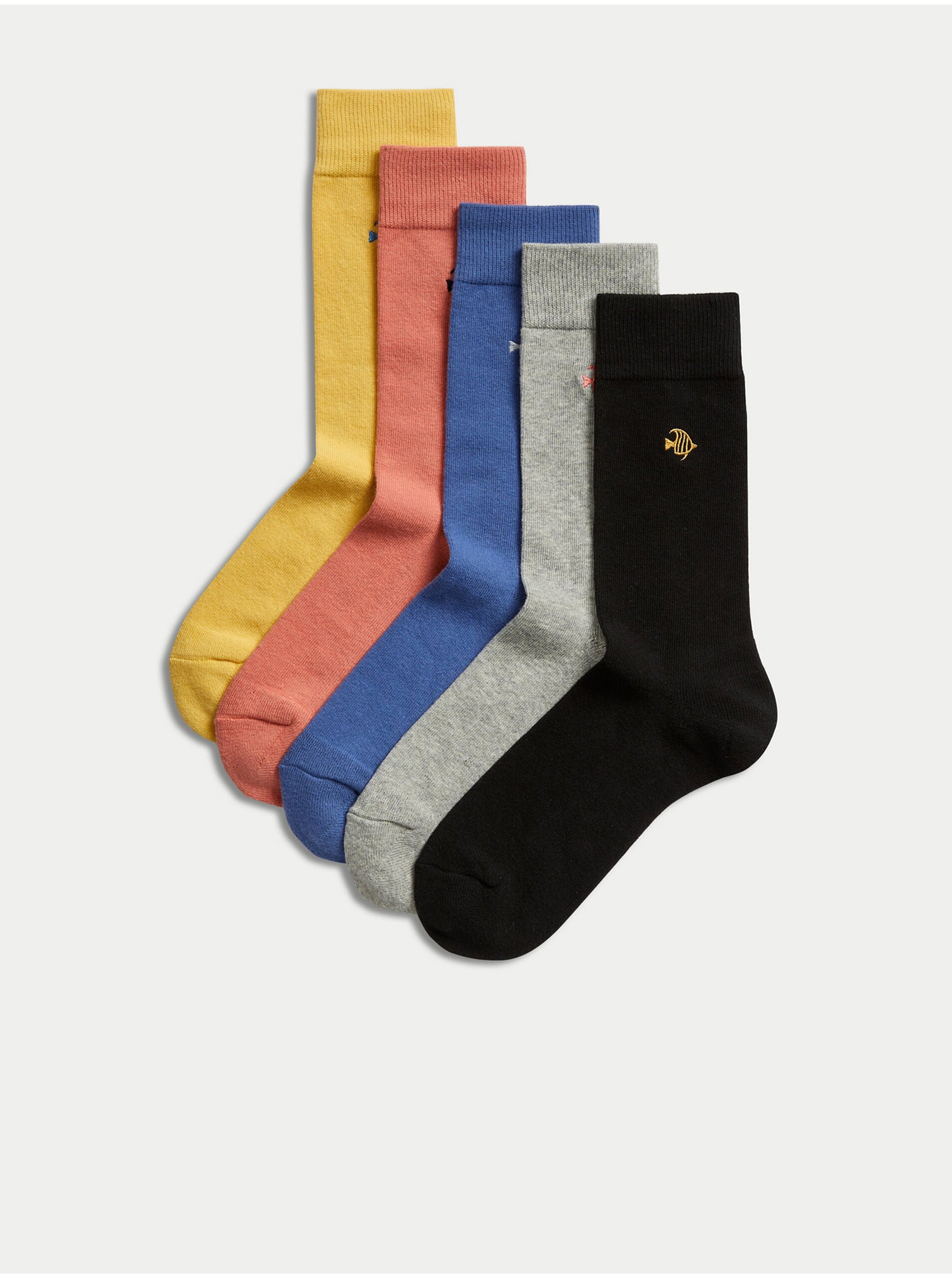 Levně Sada pěti párů barevných pánských ponožek s výšivkou Marks & Spencer
