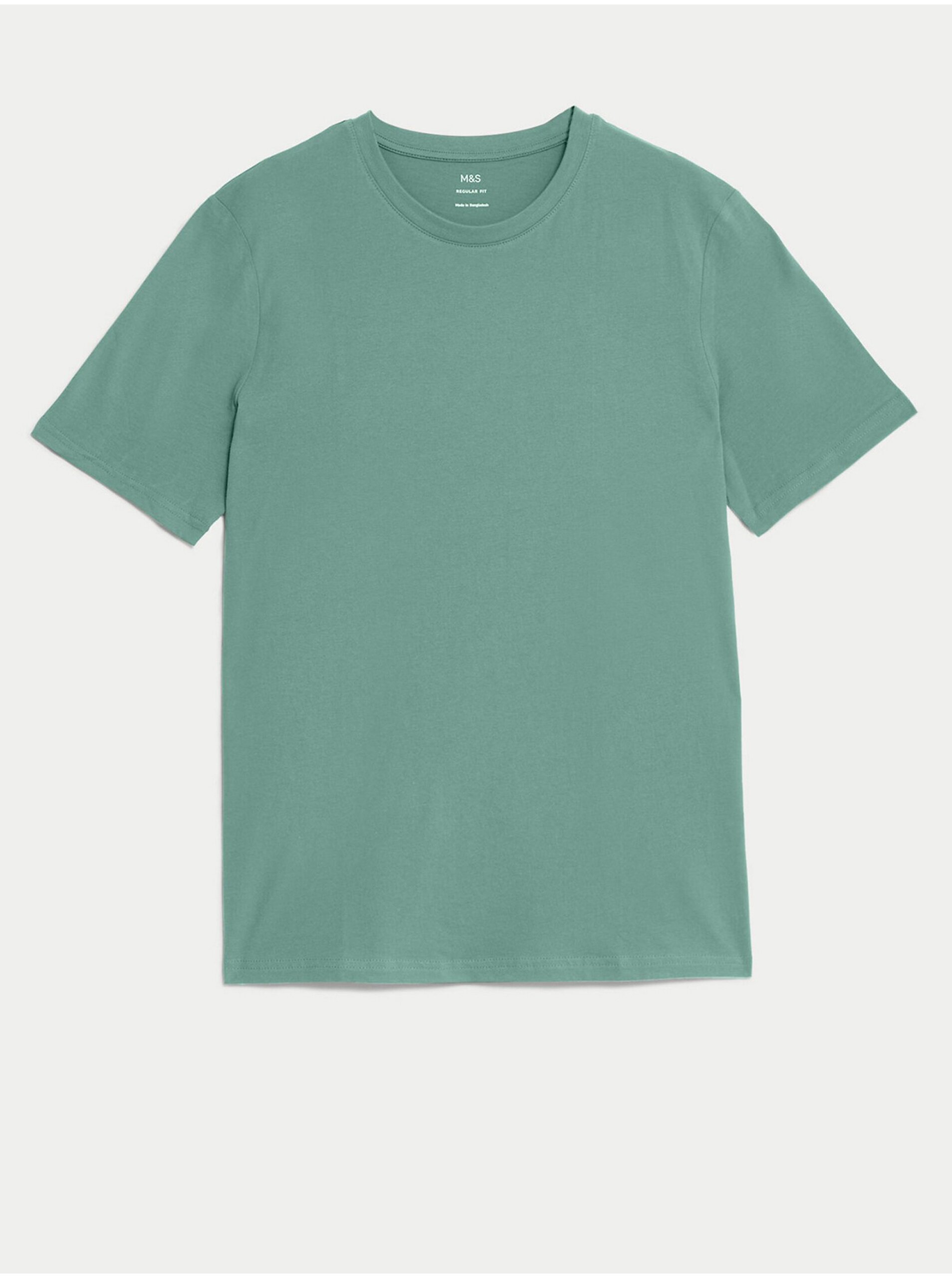 Levně Tričko ke krku z čisté bavlny Marks & Spencer zelená