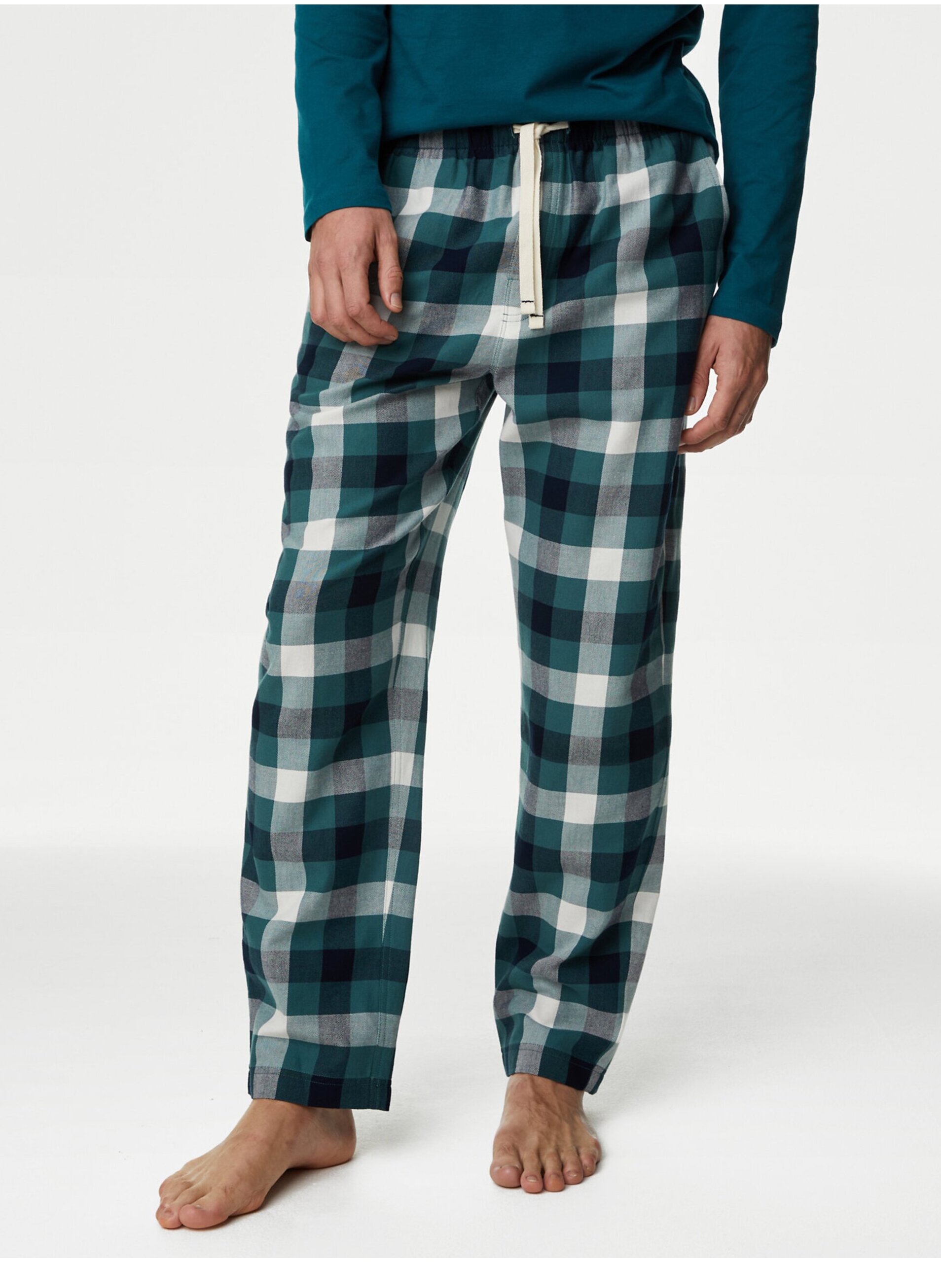 Levně Petrolejové pánské kostkované pyžamové kalhoty Marks & Spencer