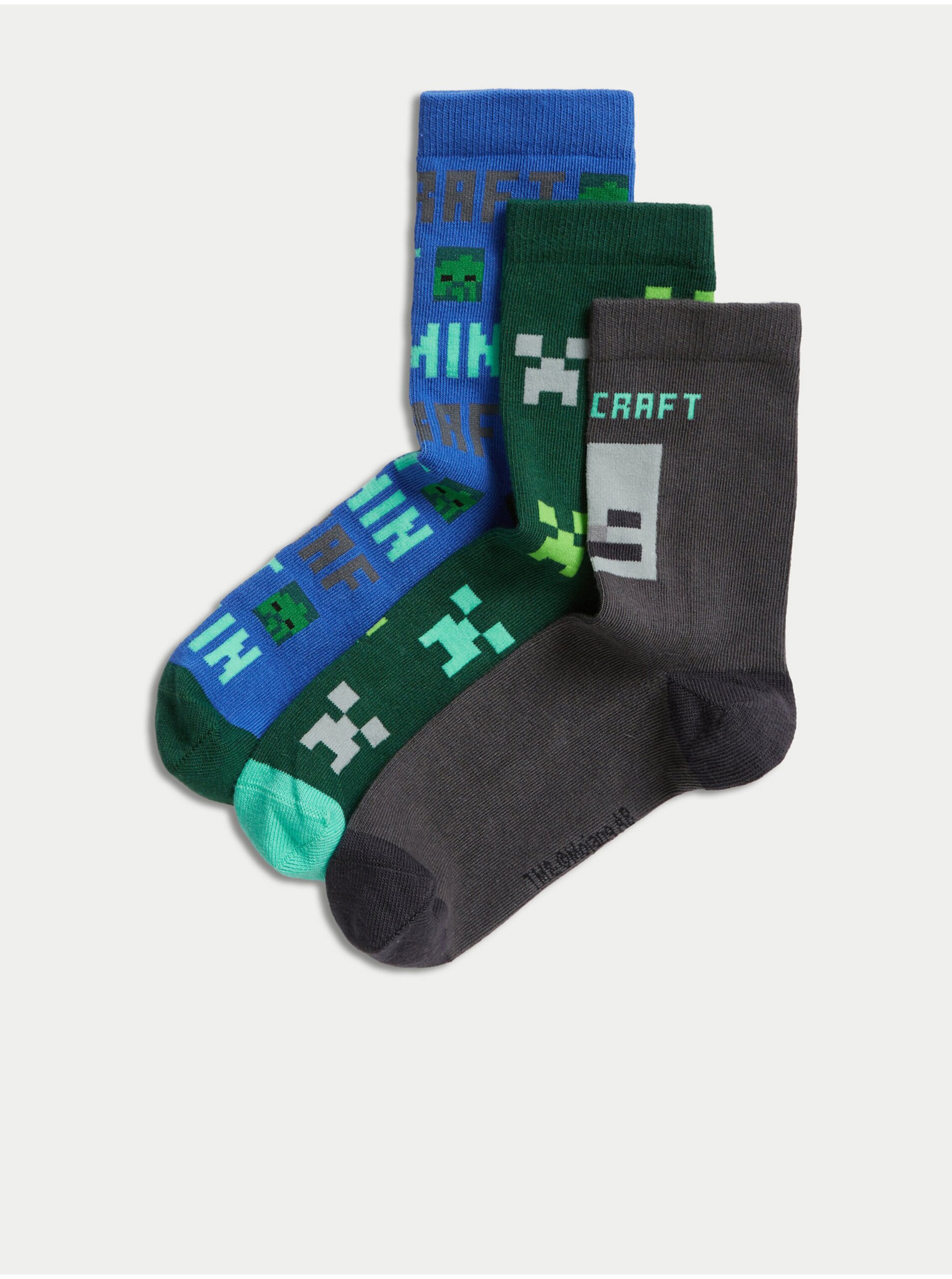 Levně Ponožky s vysokým podílem bavlny a motivem Minecraft™, sada 3 párů Marks & Spencer zelená