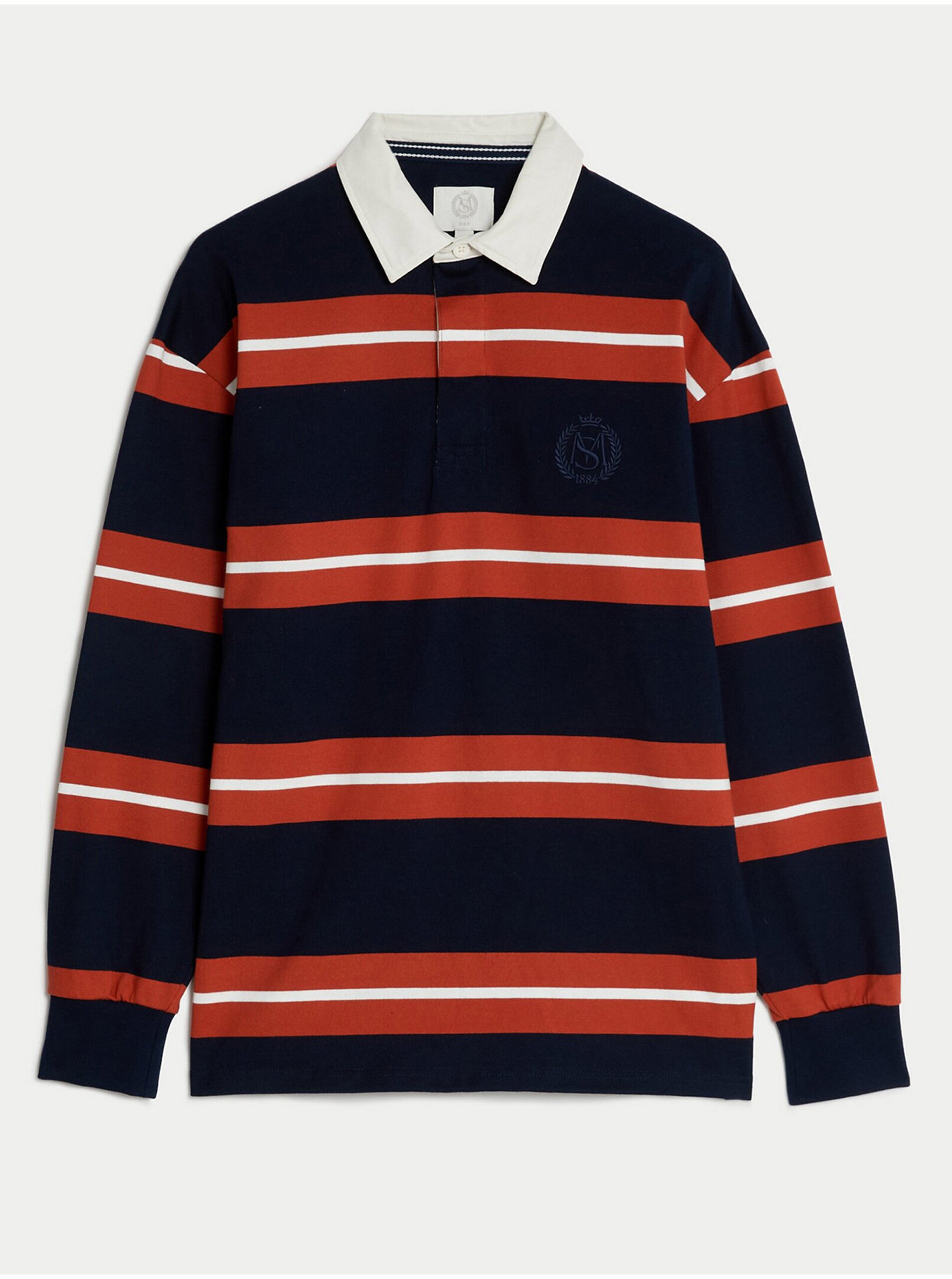 Levně Pruhovaná ragby košile z čisté bavlny Marks & Spencer námořnická modrá