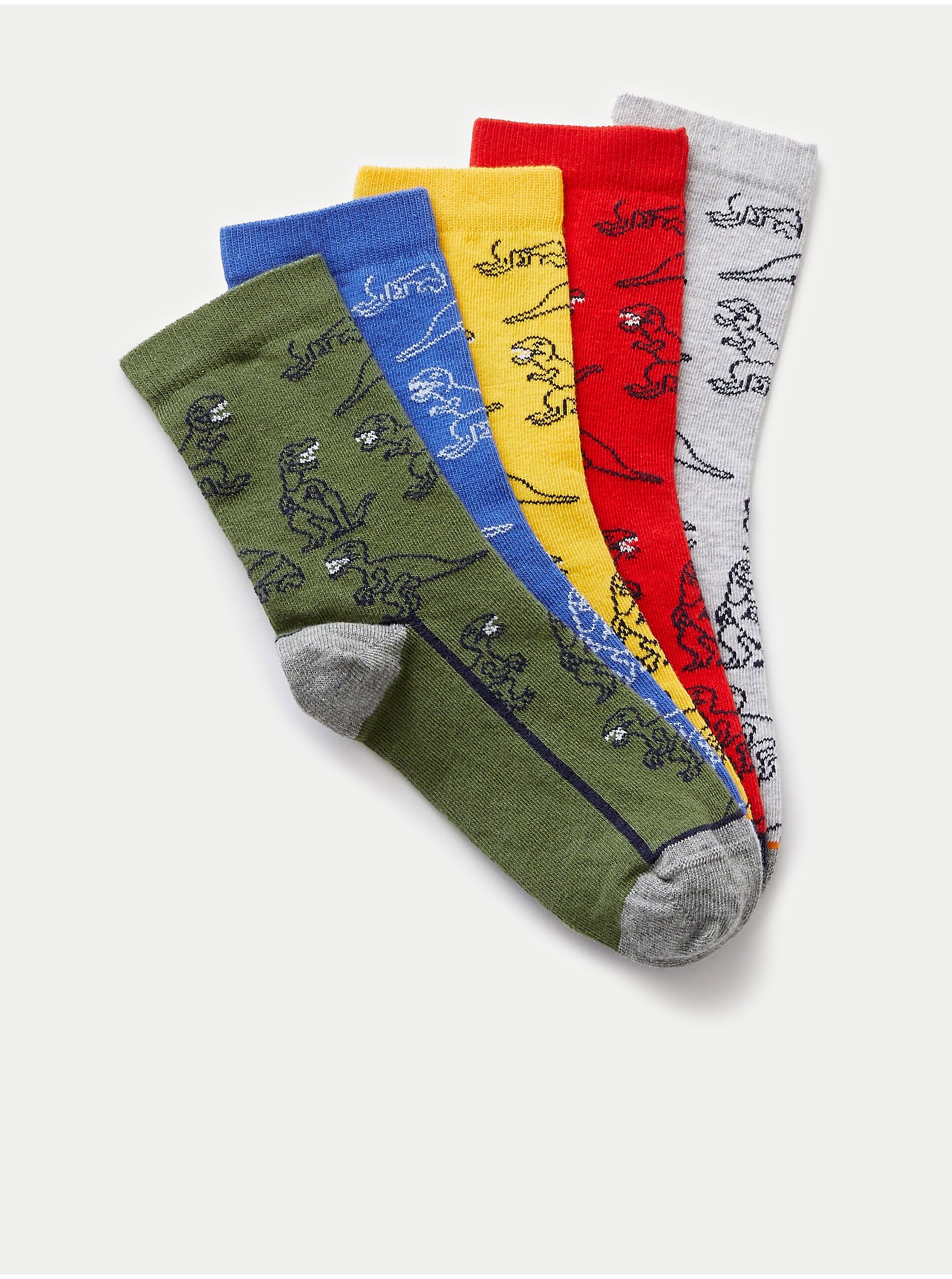 Levně Ponožky s dinosaurem a vysokým podílem bavlny, 5 párů Marks & Spencer vícebarevná