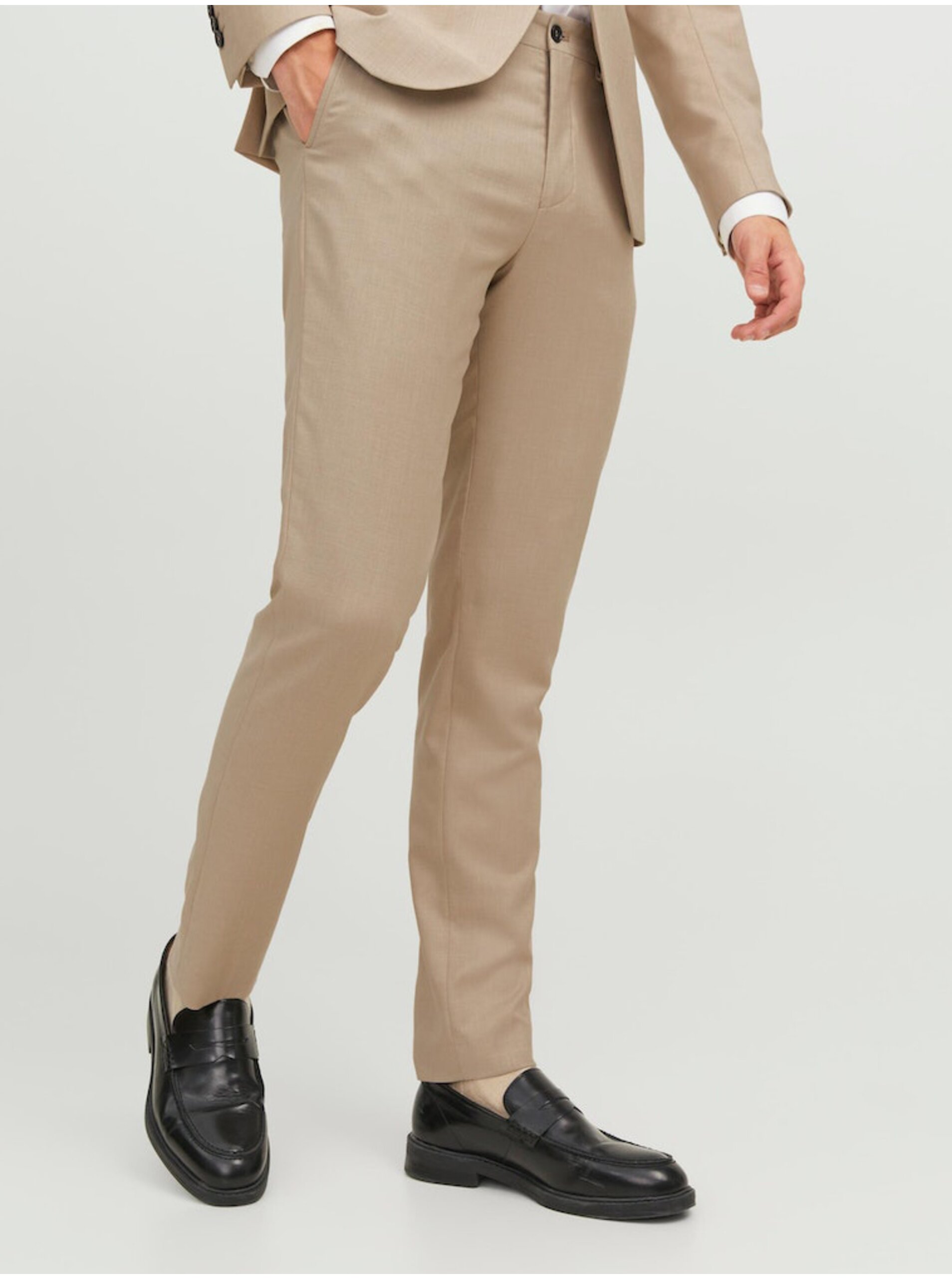 Levně Béžové pánské kalhoty s příměsí vlny Jack & Jones Solaris