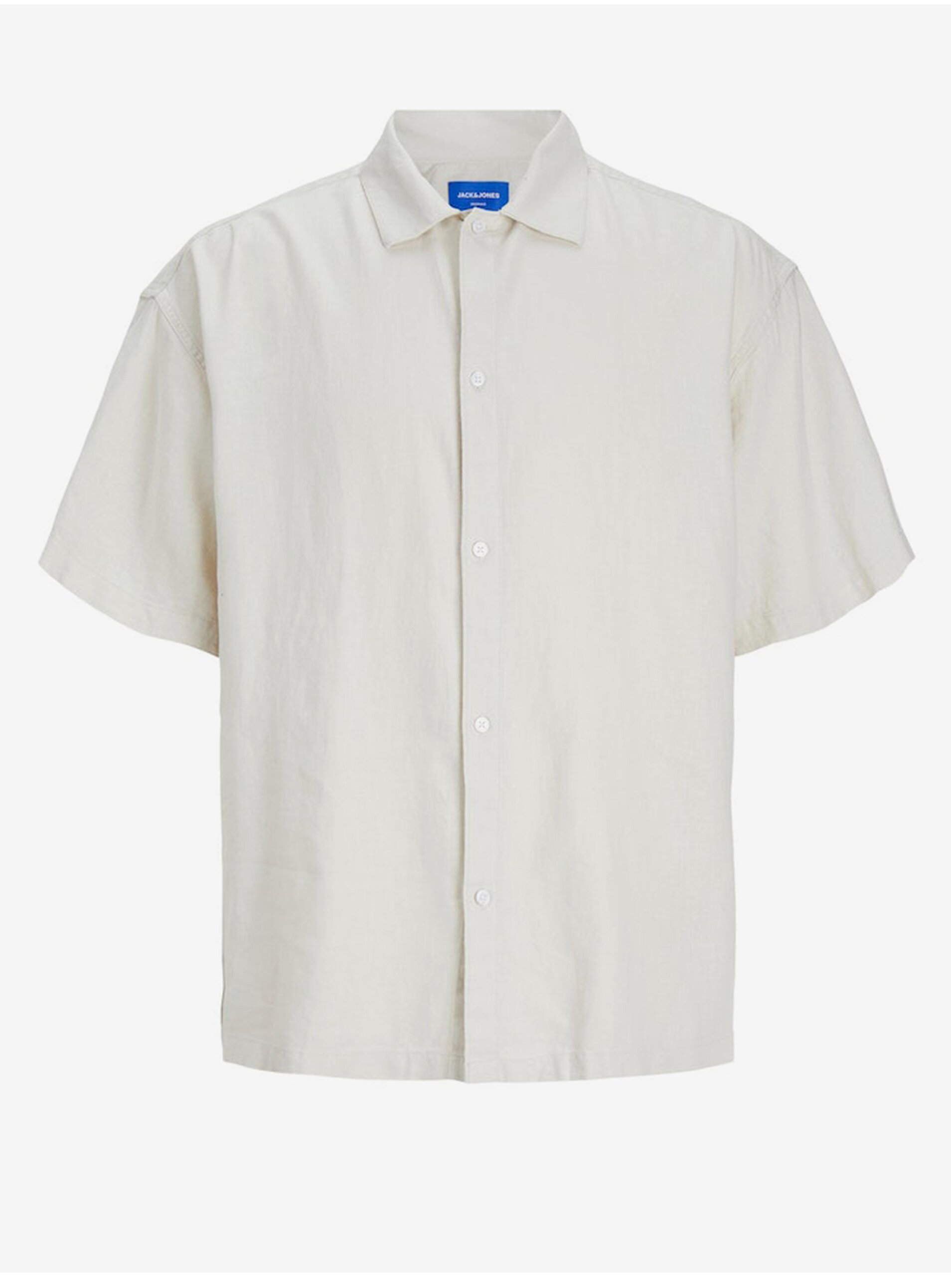 Levně Krémová pánská lněná košile s krátkým rukávem Jack & Jones Faro