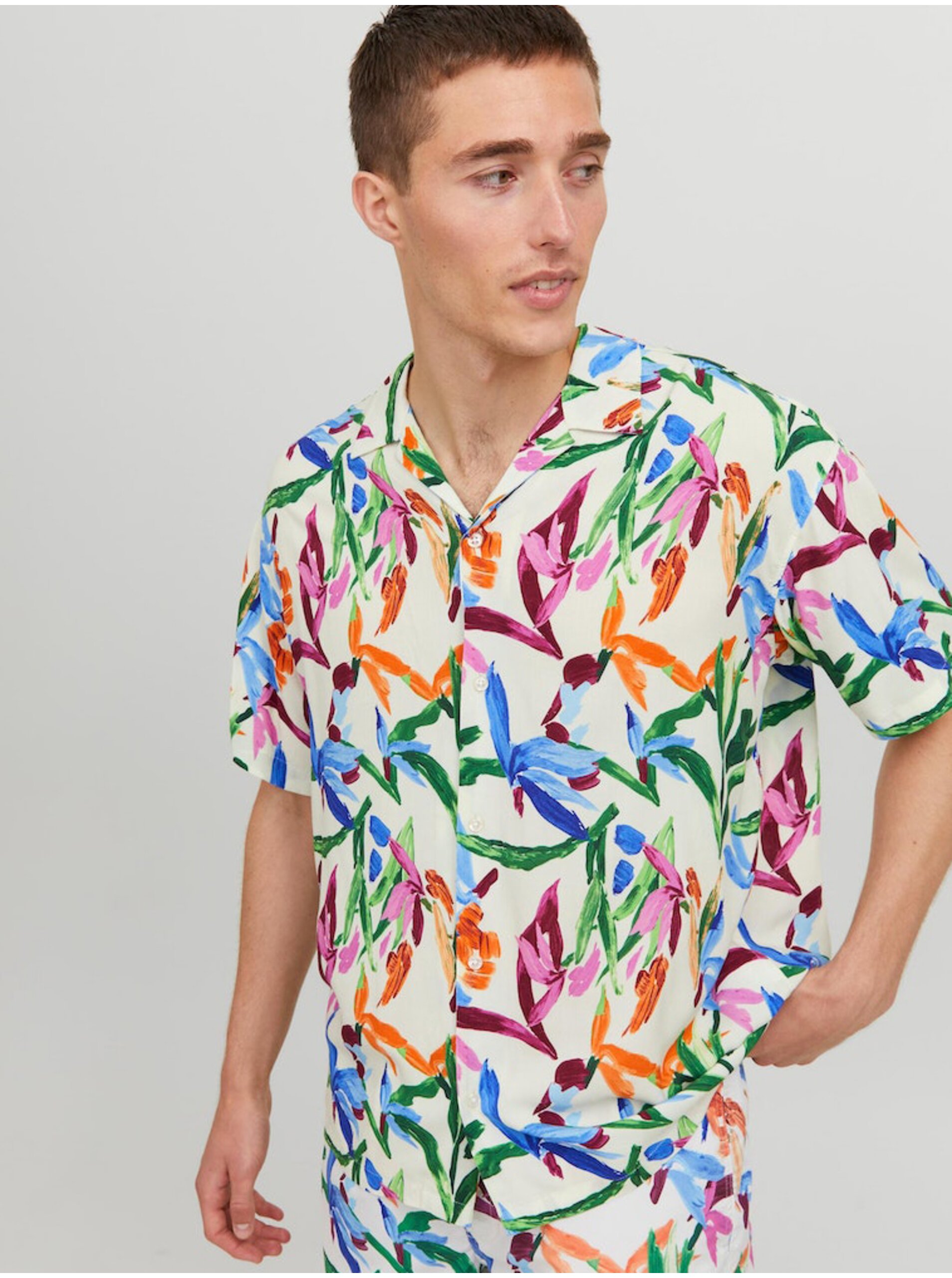 Lacno Farebná pánska vzorovaná košeľa s krátkym rukávom Jack & Jones Luke