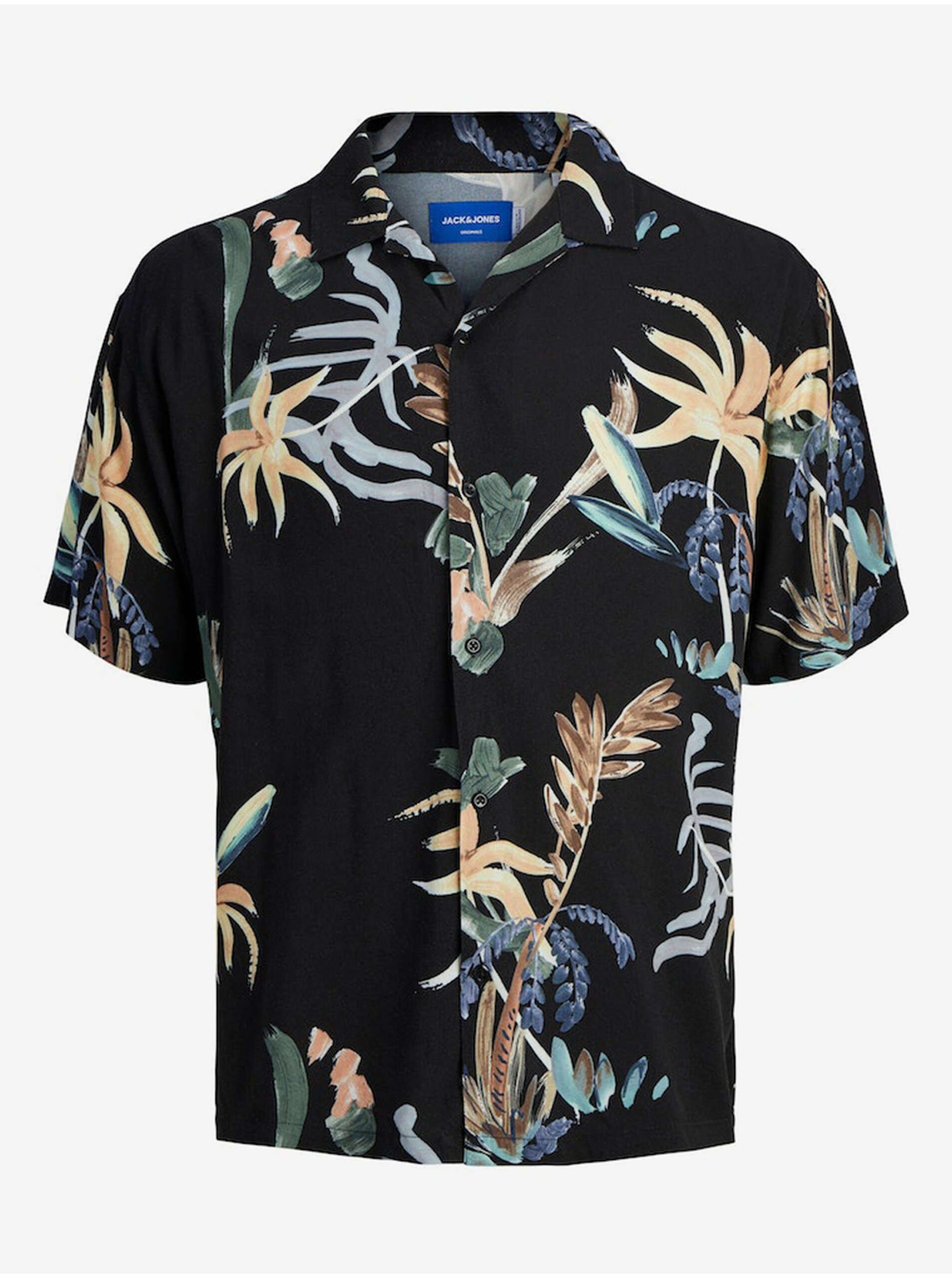 E-shop Černá pánská vzorovaná košile s krátkým rukávem Jack & Jones Luke