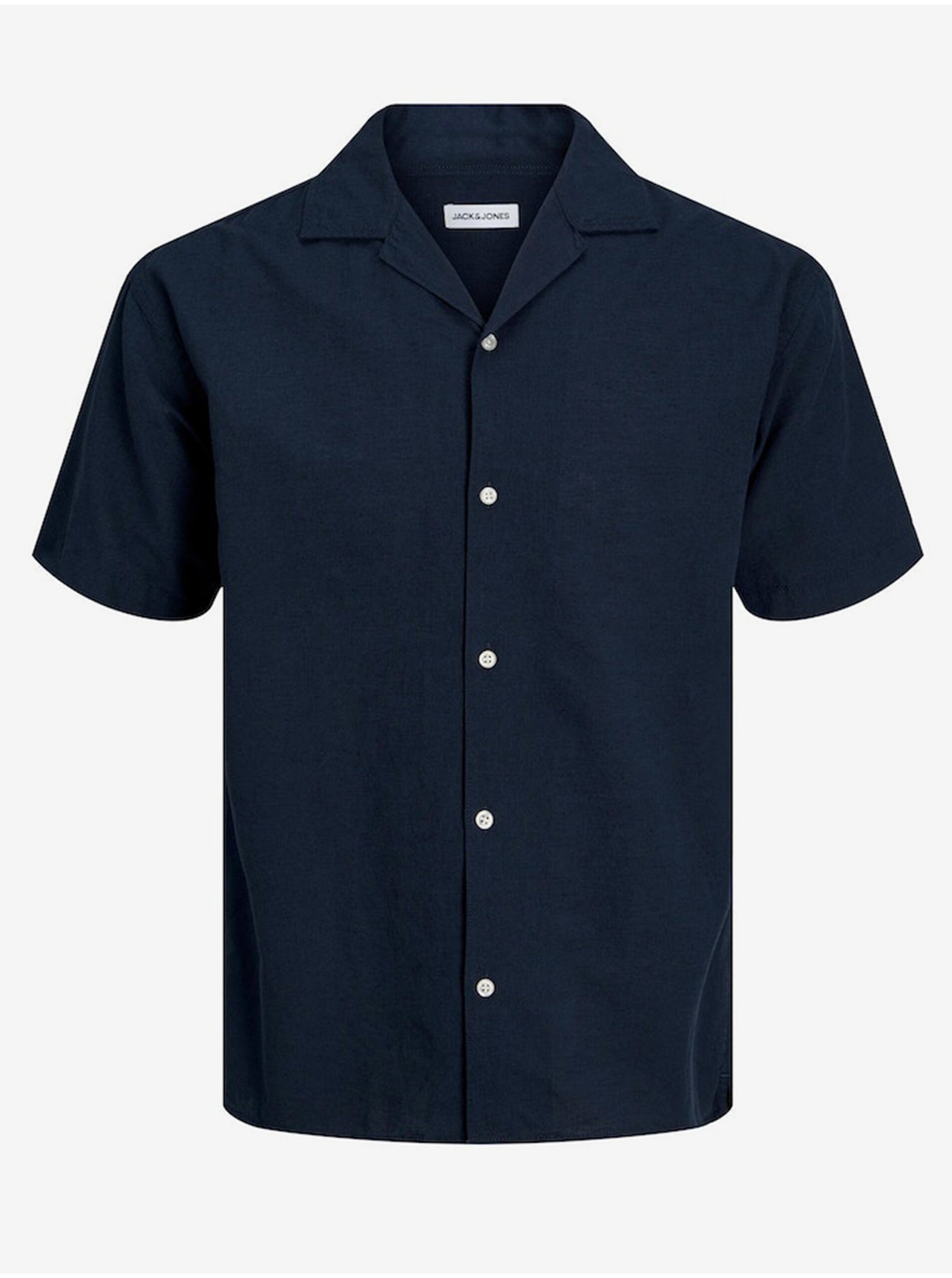 E-shop Tmavě modrá pánská košile s příměsí lnu Jack & Jones