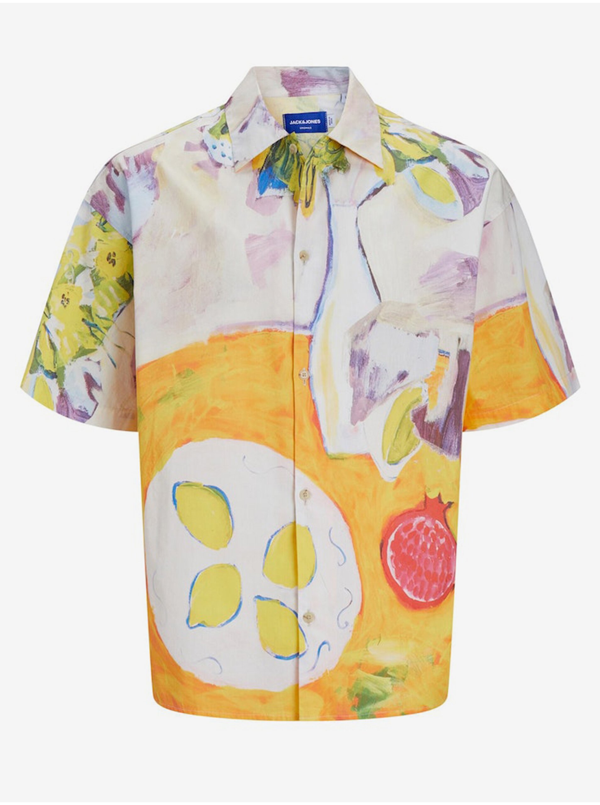Levně Oranžovo-fialová pánská košile s krátkým rukávem Jack & Jones Landscape