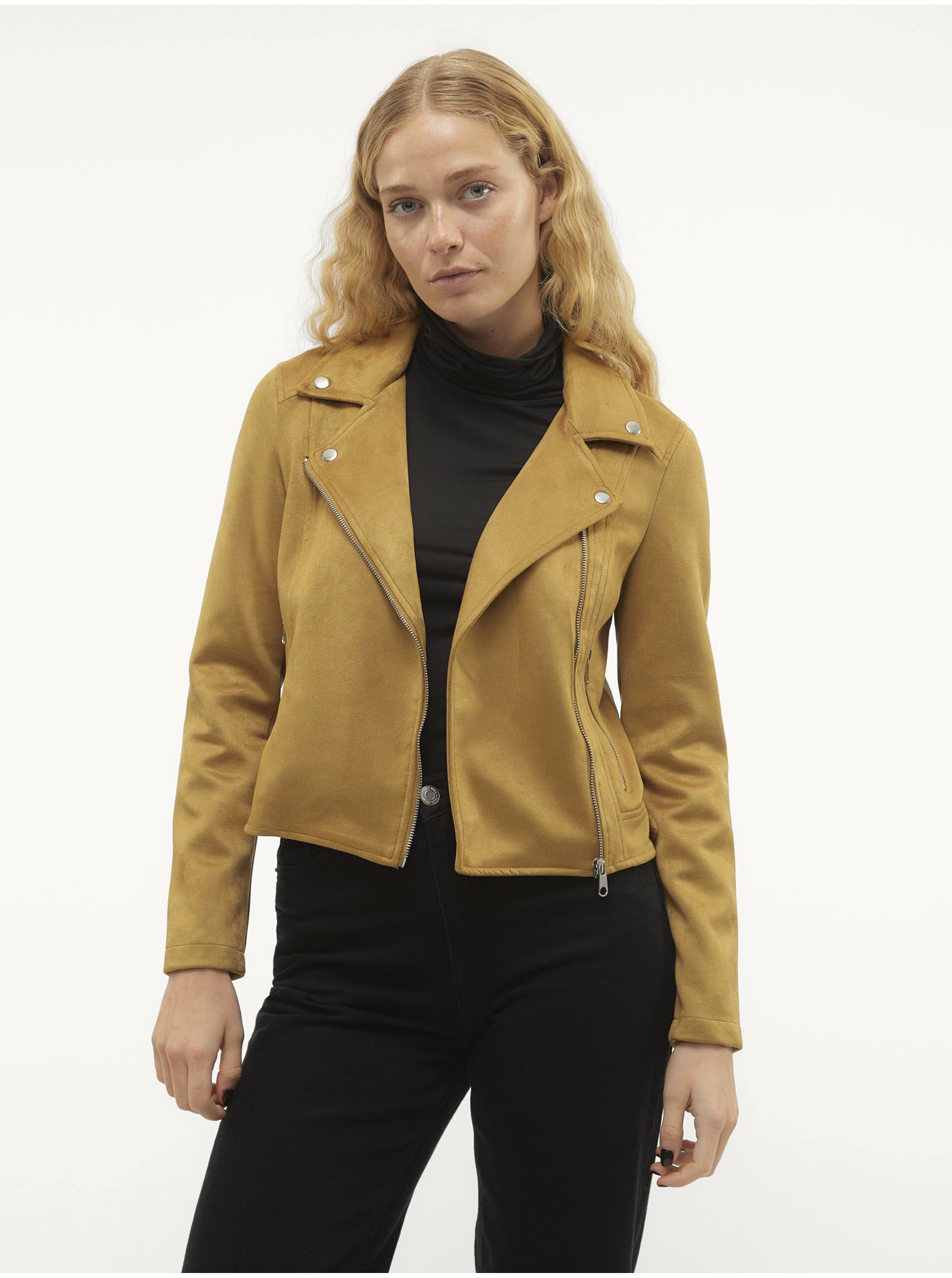 E-shop Hořčicová dámská bunda v semišové úpravě Vero Moda Jose