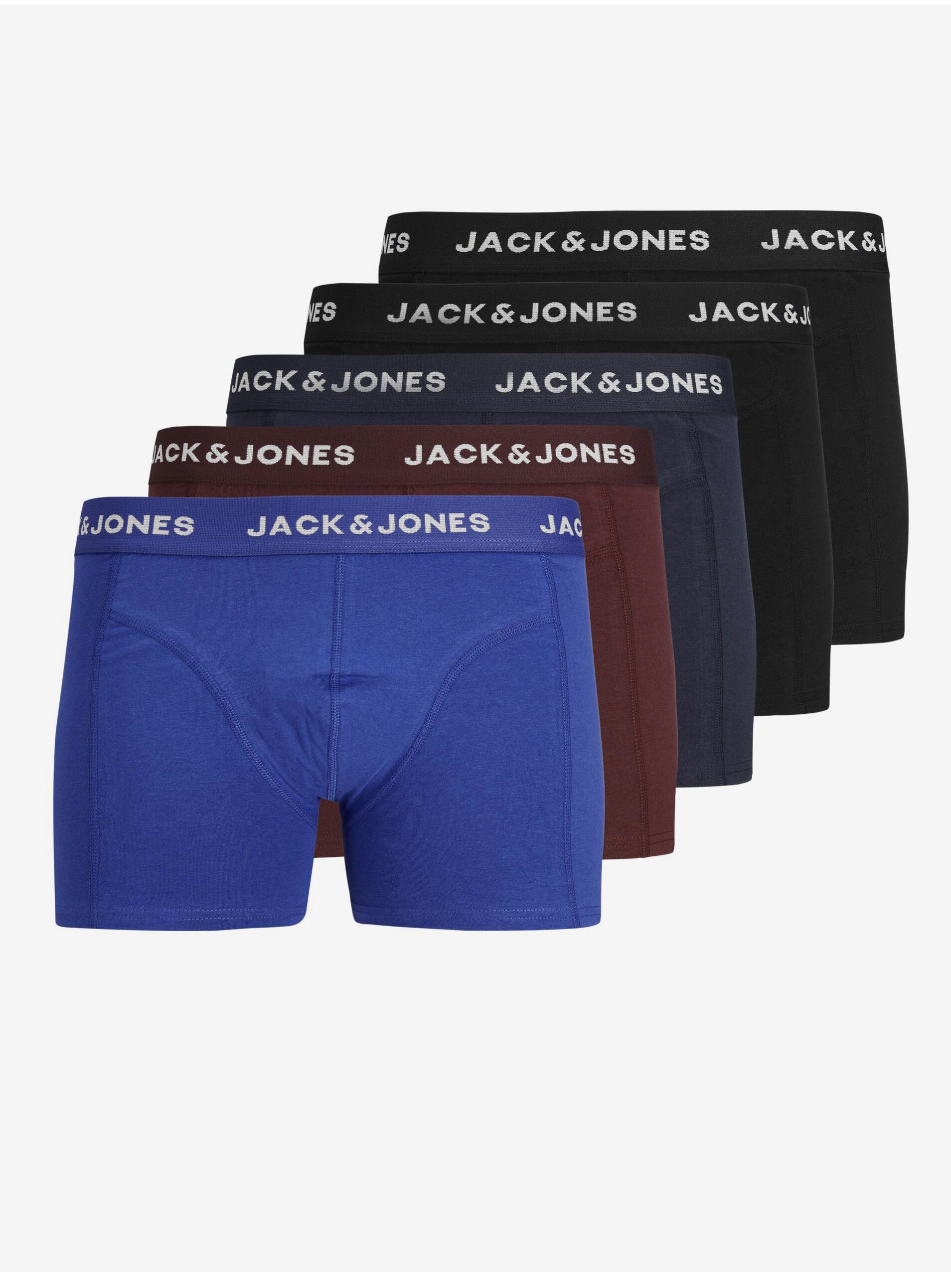 Lacno Súprava piatich pánskych boxeriek v modrej, hnedej a čiernej farbe Jack & Jones Black Friday
