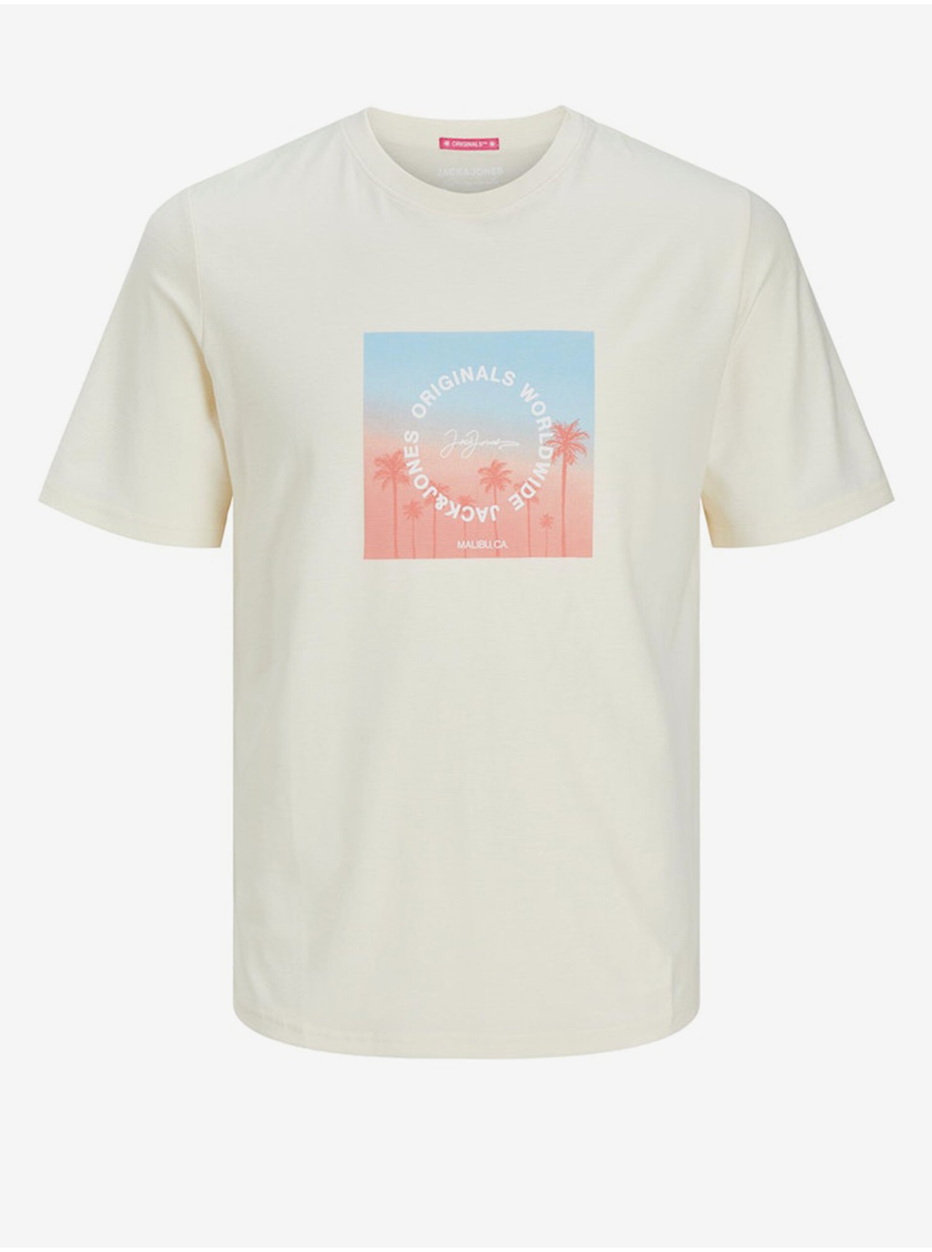 Lacno Béžové pánske tričko Jack & Jones Aruba