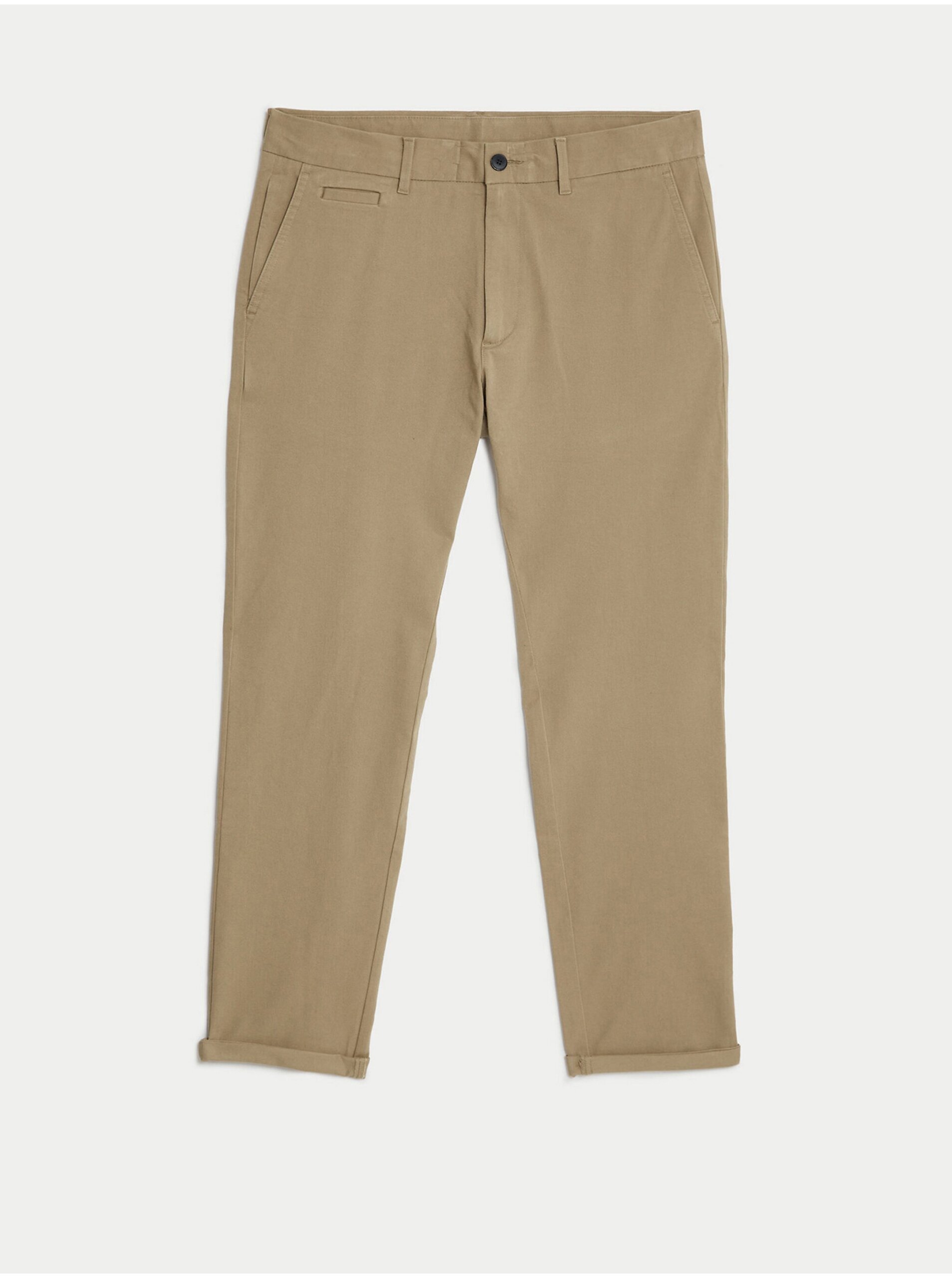 Levně Světle hnědé pánské chino kalhoty Marks & Spencer