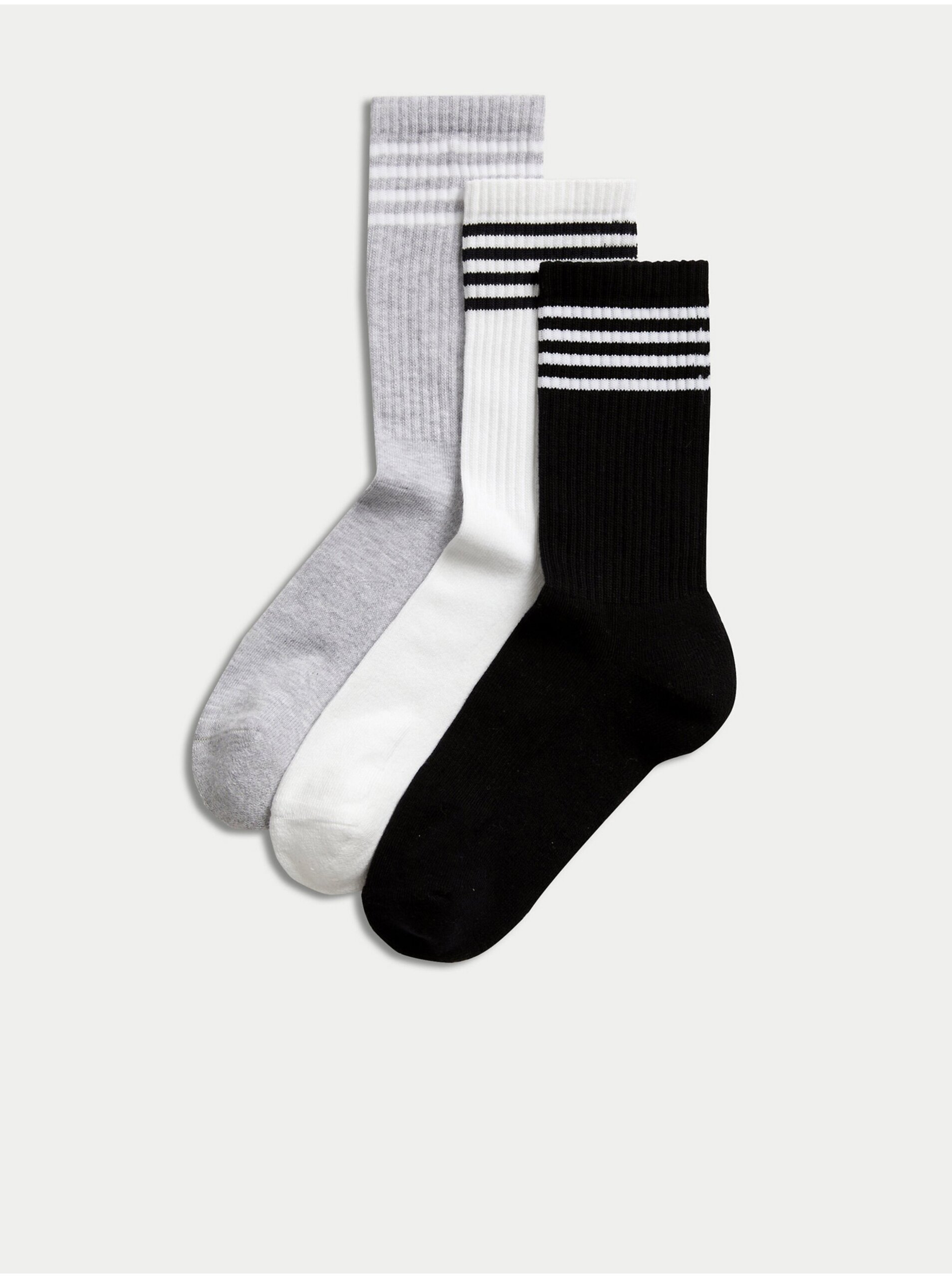 Levně Sada tří párů dámských ponožek v černé, bílé a šedé barvě Marks & Spencer