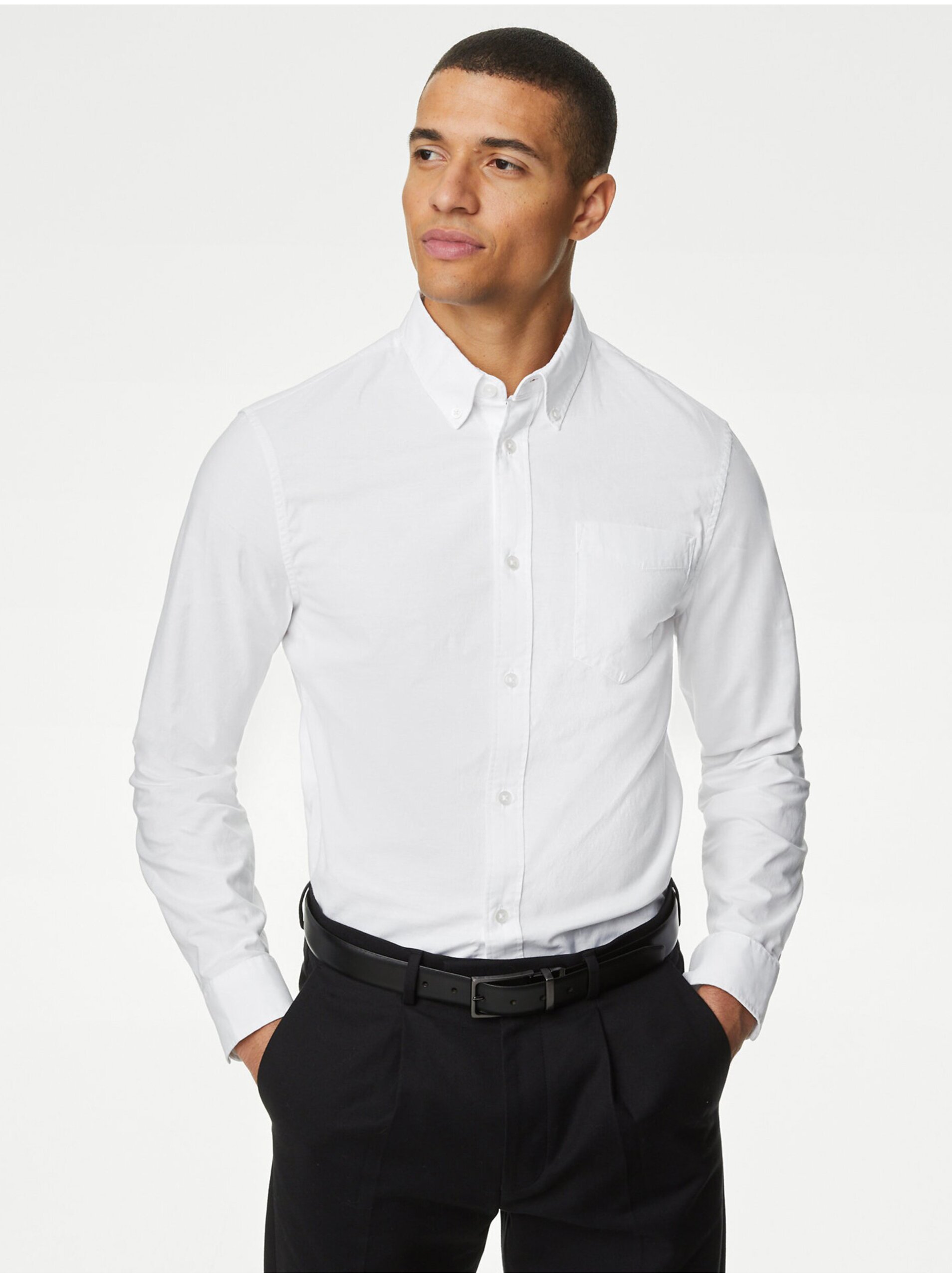 Levně Bílá pánská košile Marks & Spencer Oxford