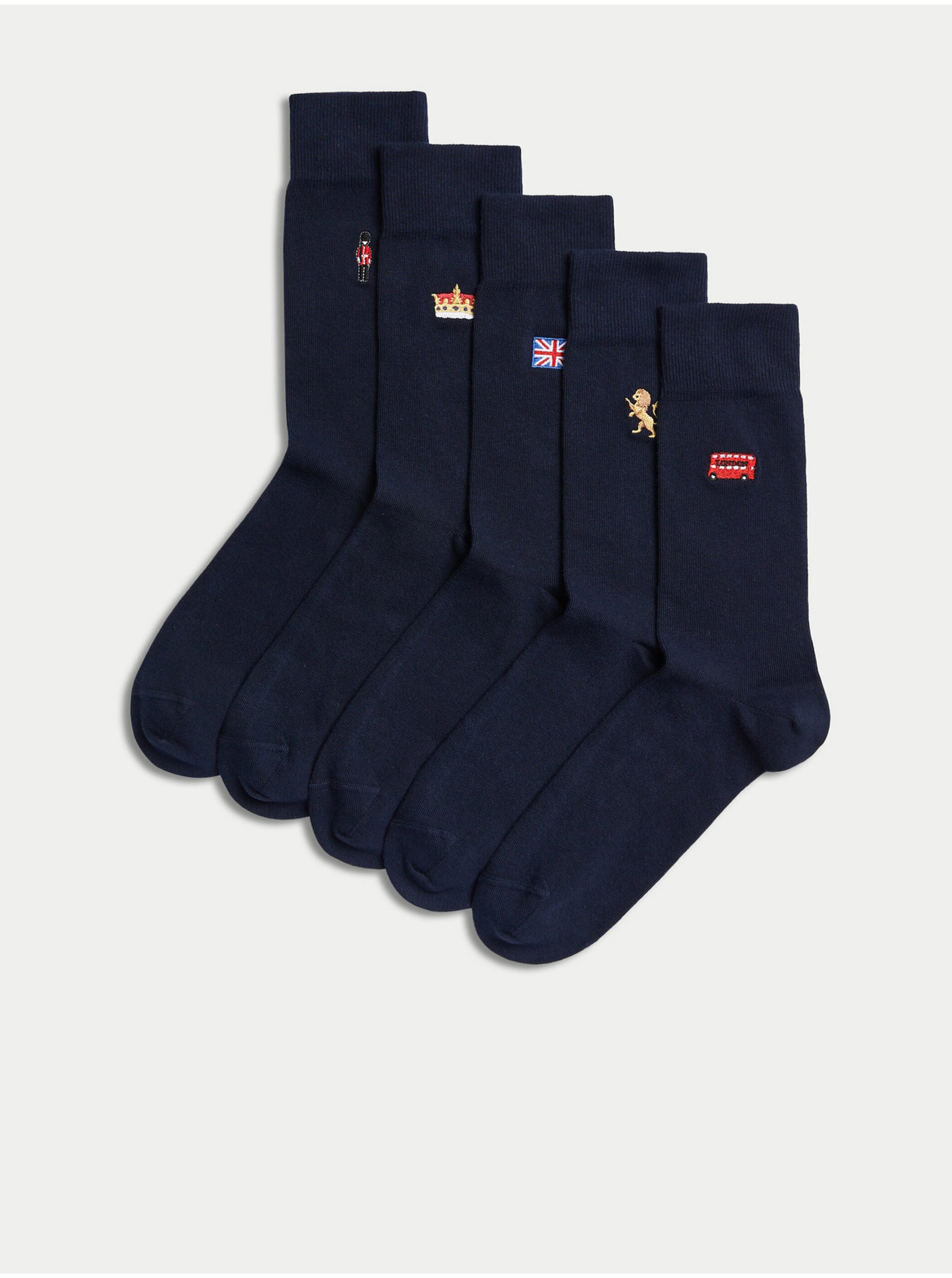 Levně Sada pěti párů pánských ponožek s výšivkou v tmavě modré barvě Marks & Spencer Cool & Fresh™