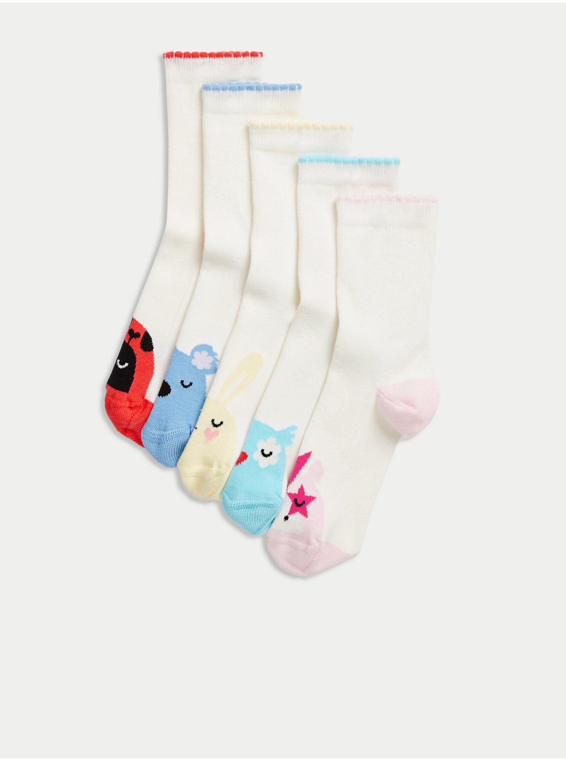 Levně Sada pěti párů dětských ponožek v bílé barvě Marks & Spencer