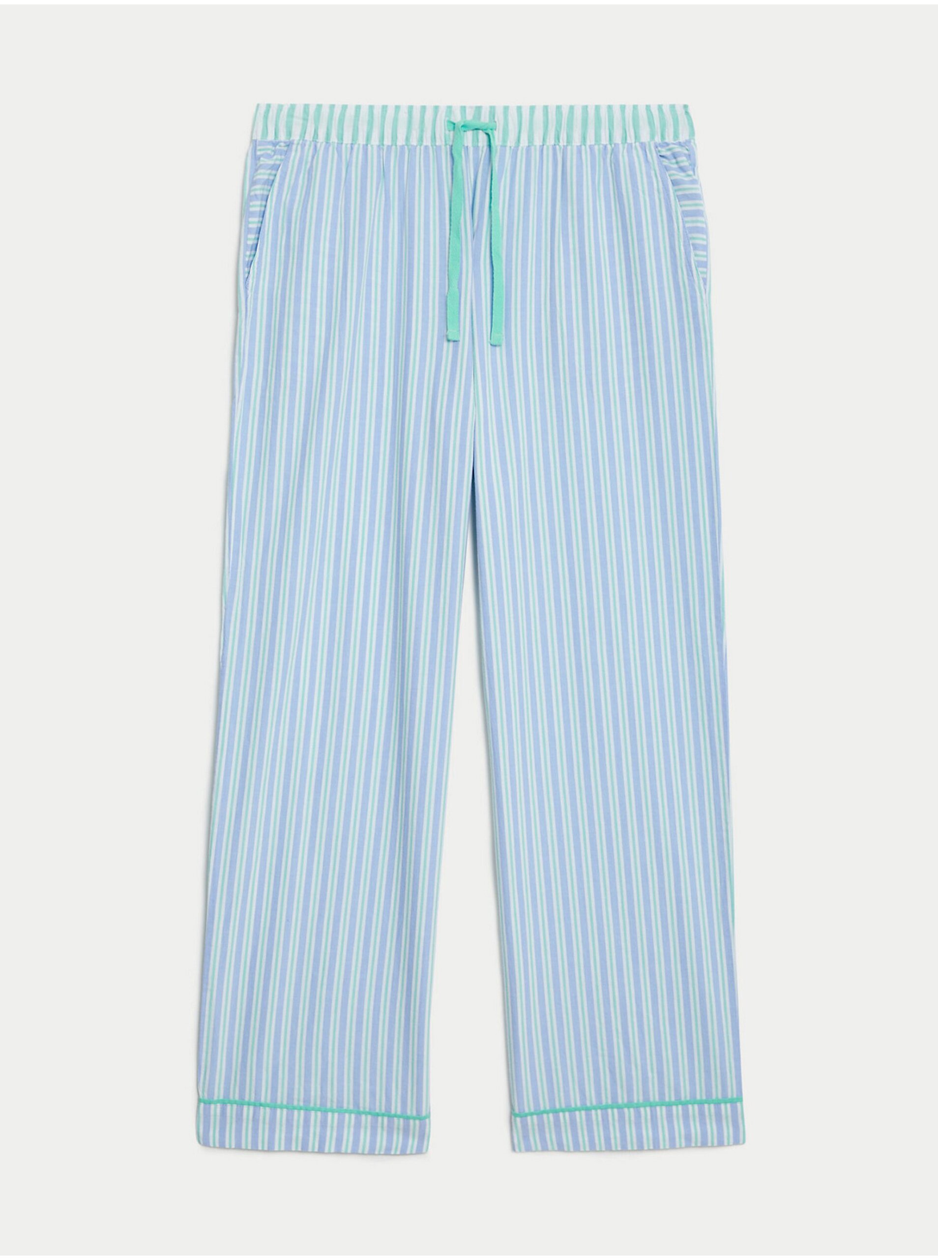 Lacno Svetlomodré dámske pruhované pyžamové nohavice Marks & Spencer