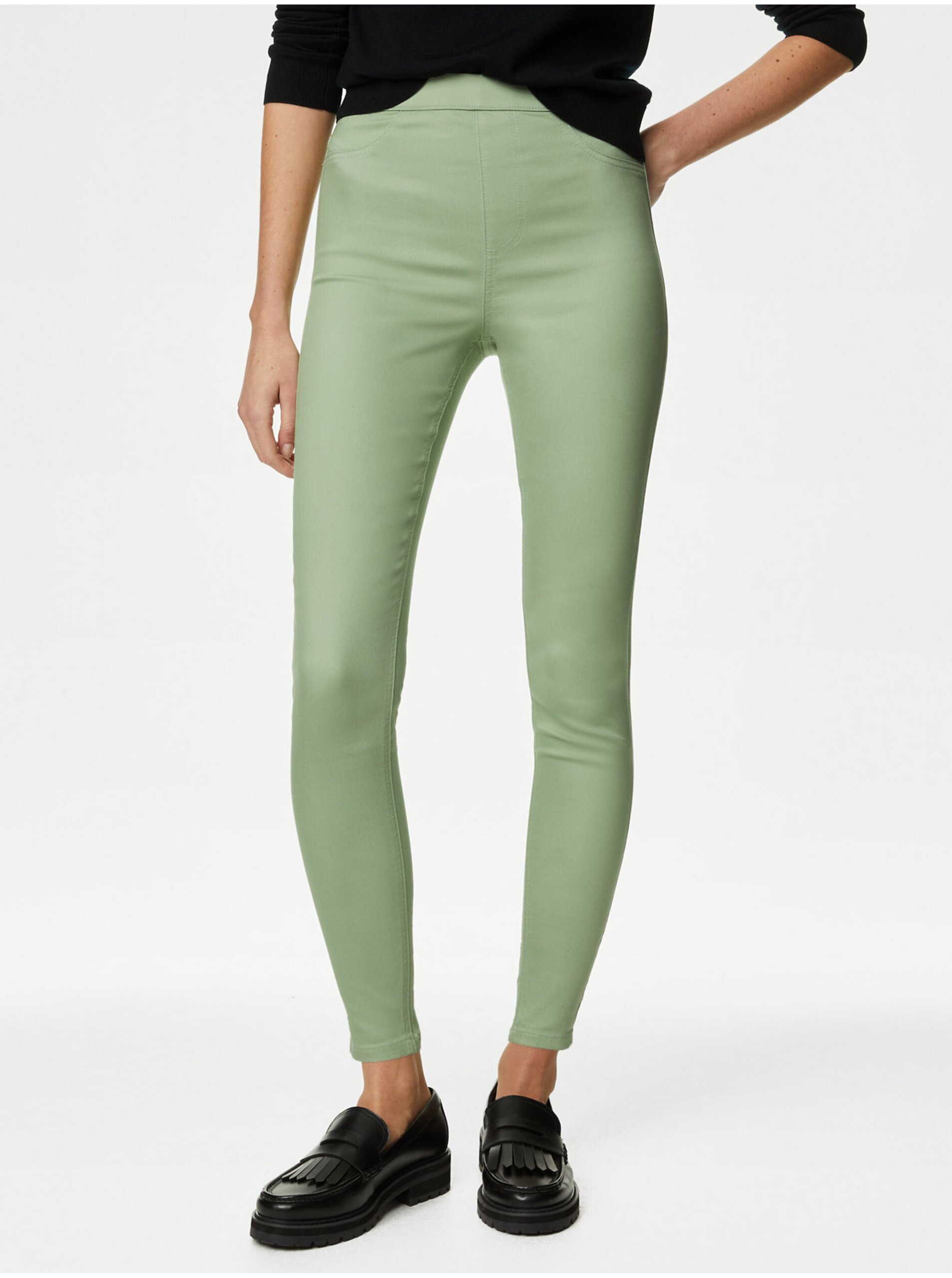 Lacno Svetlo zelené dámske skinny fit džínsy s vysokým pásom Marks & Spencer