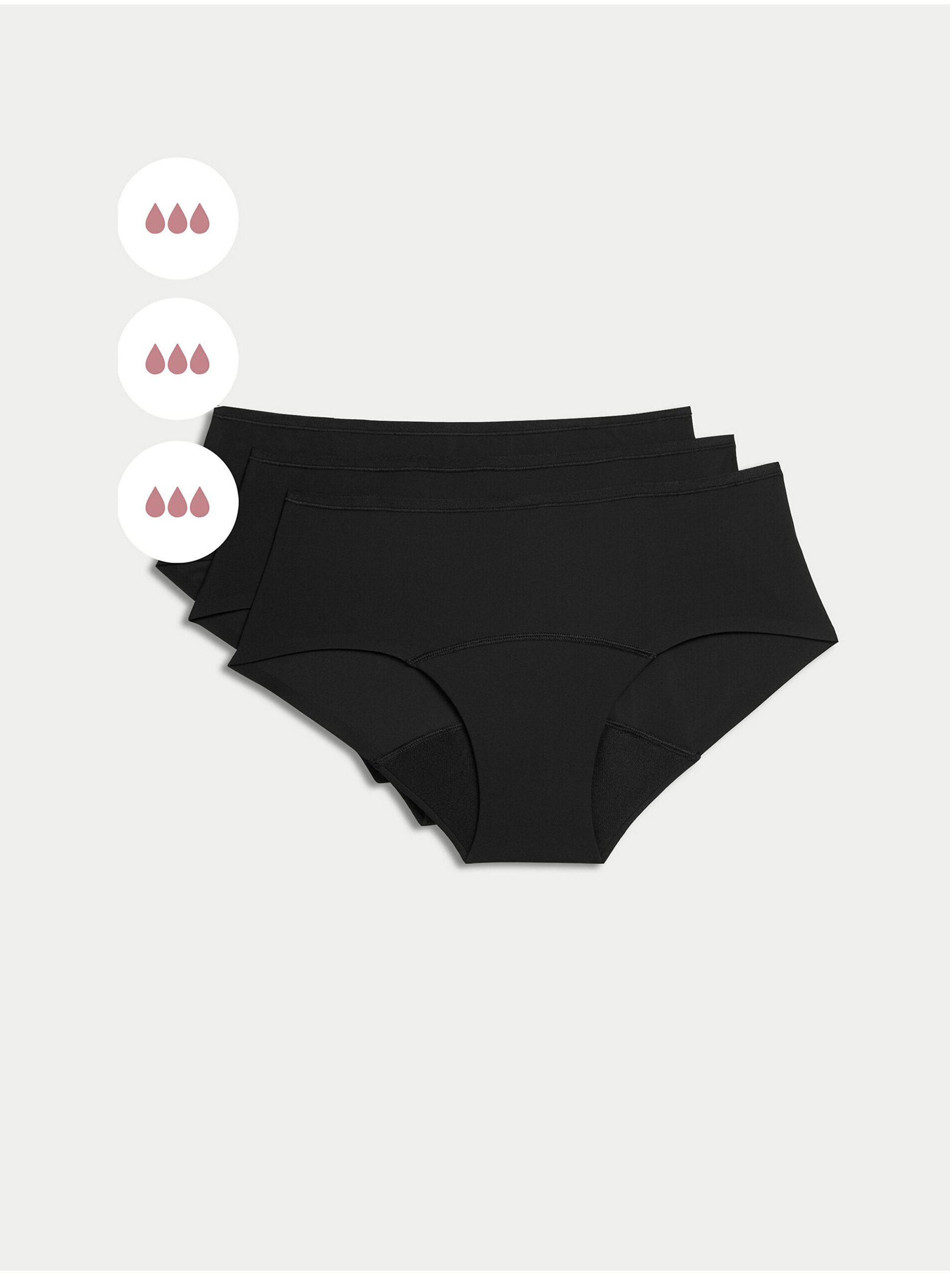 Levně Sada tří dámských menstruačních kalhotek s vysokou savostí v černé barvě Marks & Spencer