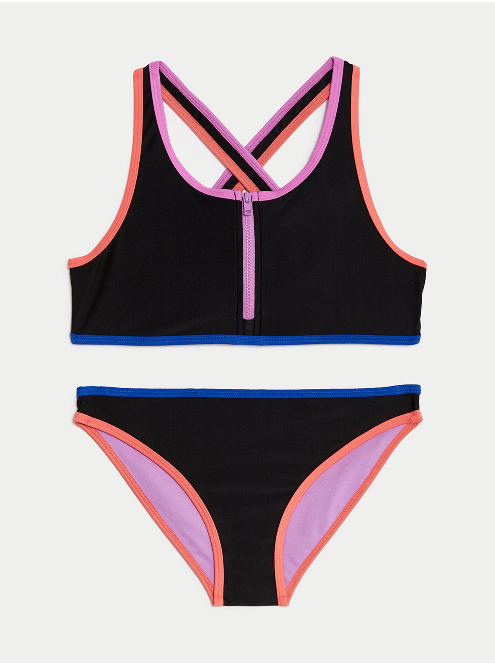 Levně Černé holčičí dvoudílné plavky se zipem Marks & Spencer