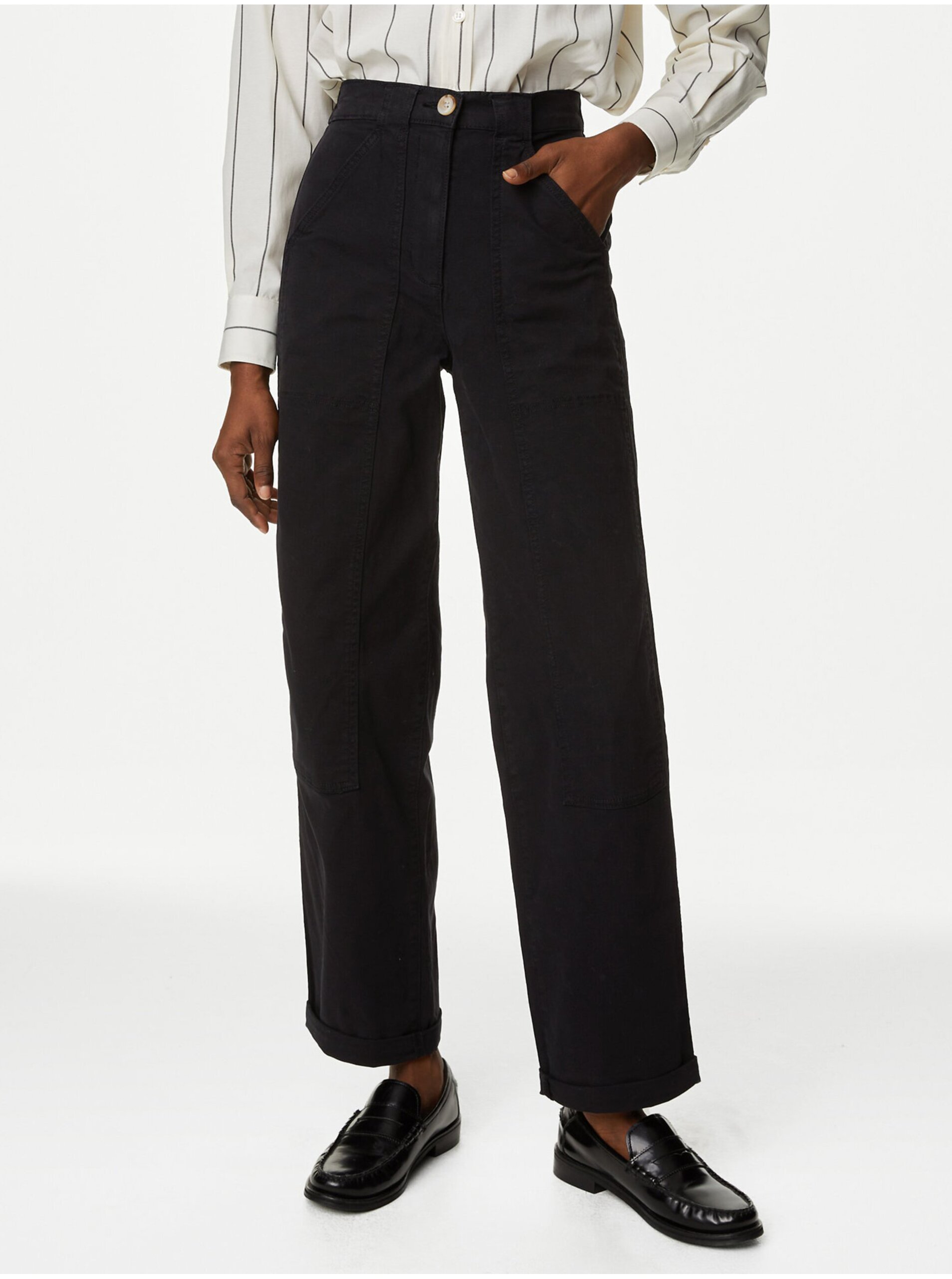 Levně Černé dámské volné kalhoty Marks & Spencer