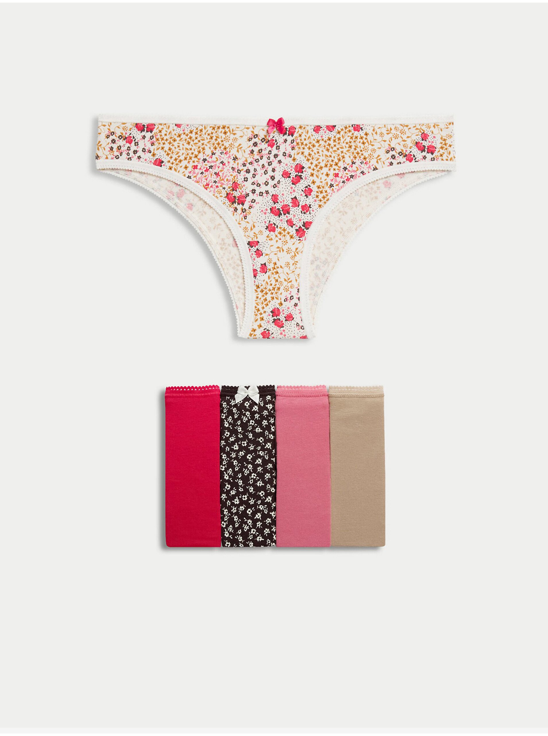 E-shop Sada pěti dámských brazilských kalhotek v růžové, červené, černé a béžové barvě Marks & Spencer