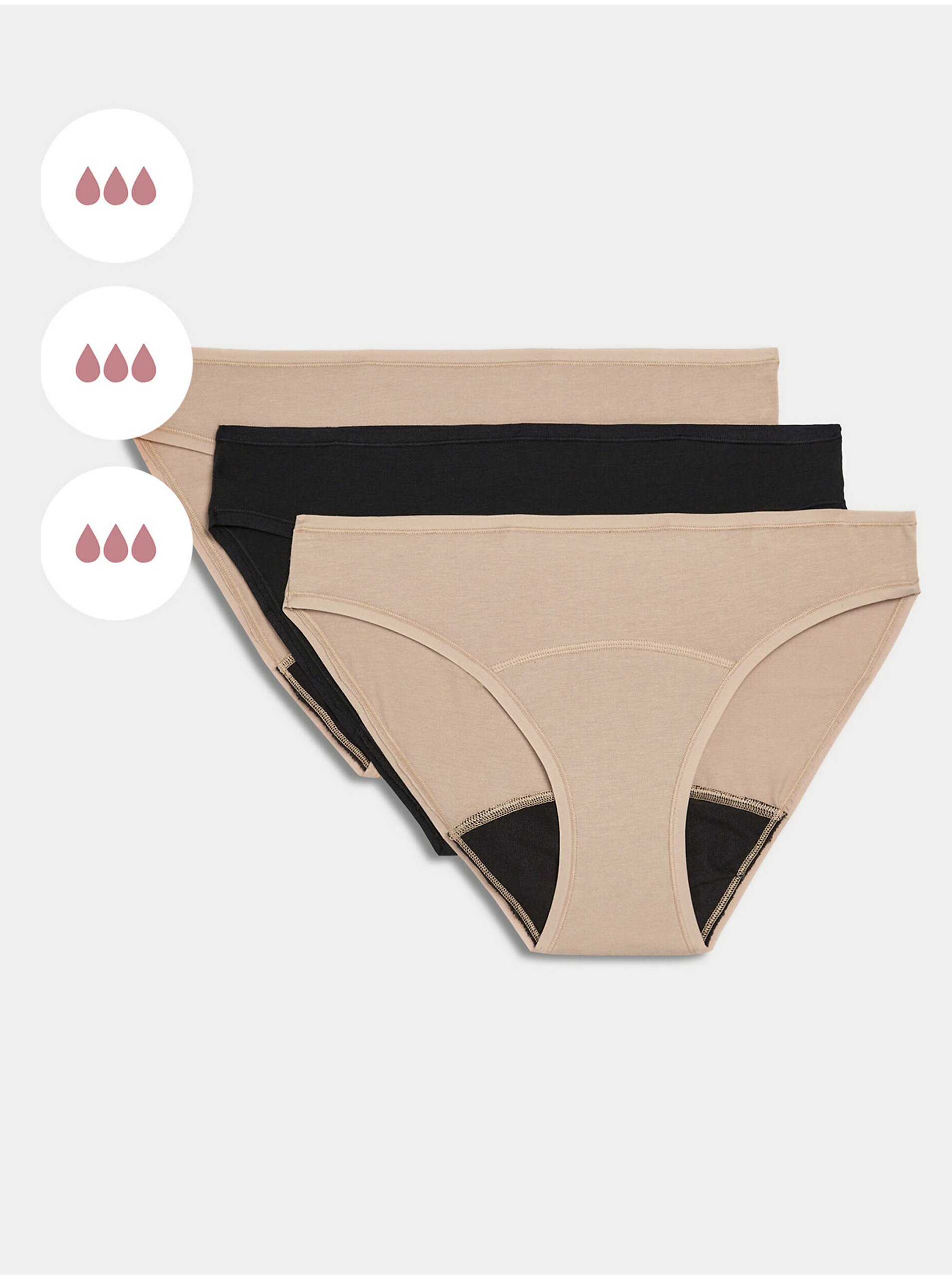 E-shop Sada tří dámských menstruačních kalhotek v béžové a černé barvě Marks & Spencer